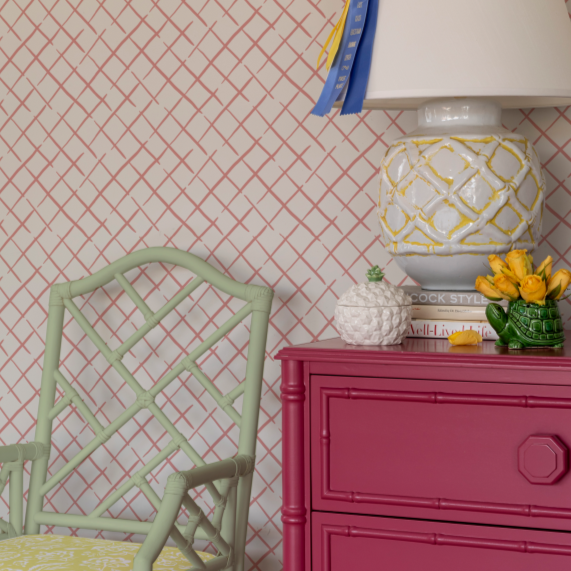 Bahama Court Trellis Reverse Unpasted Wallpaper - Southampton Pink