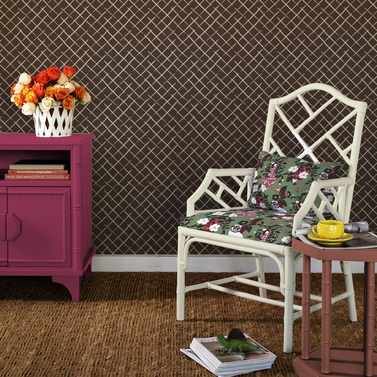Bahama Court Trellis Unpasted Wallpaper - Chocolate Brown