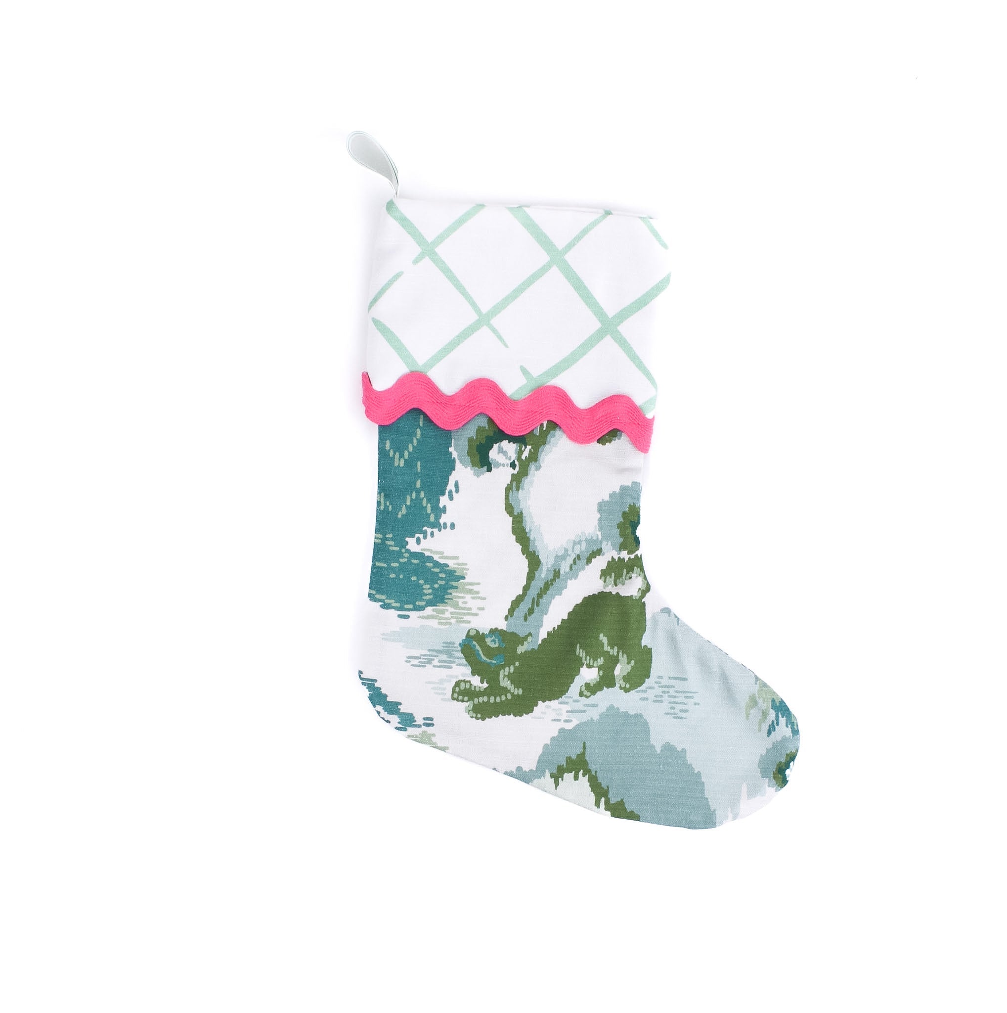 Old Peking Green Christmas Stocking with Ric Rac