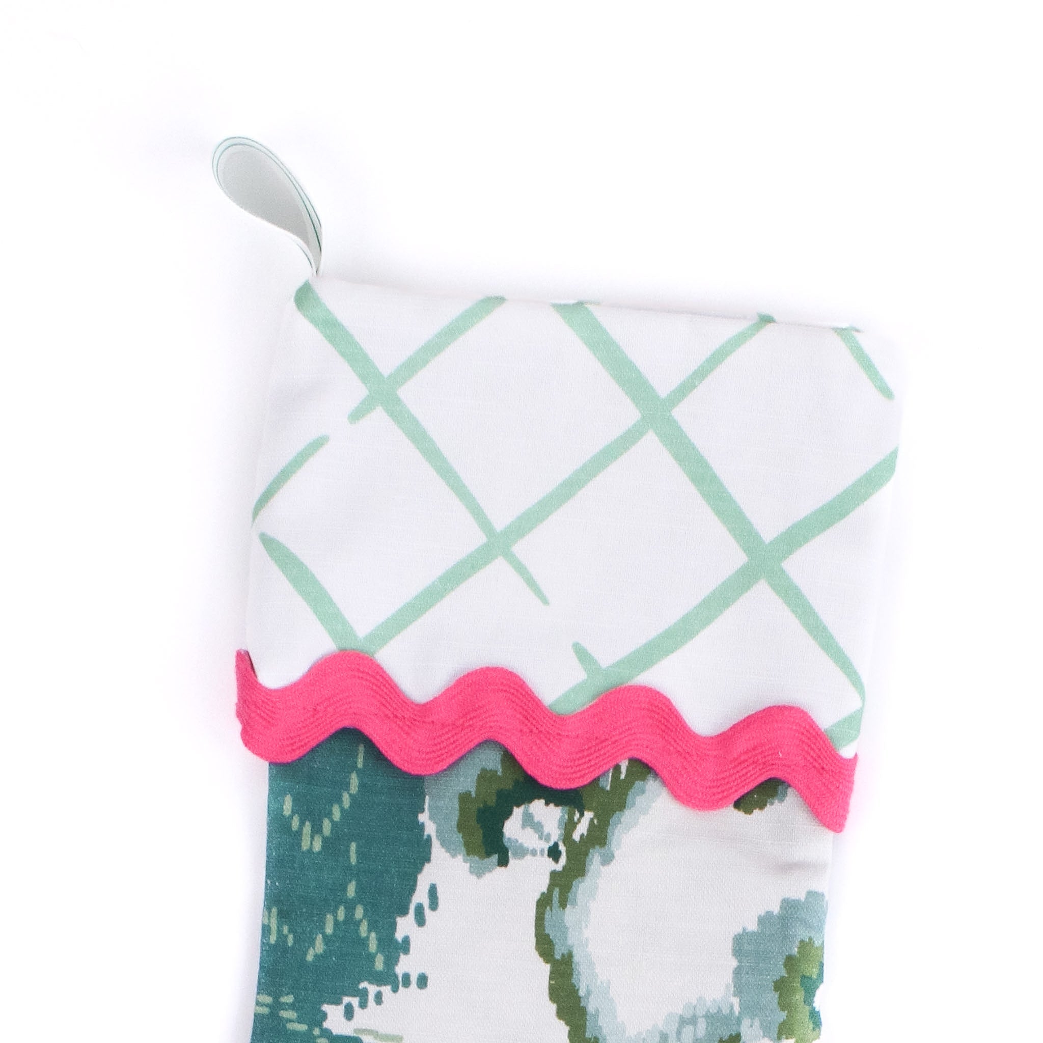 Old Peking Green Christmas Stocking with Ric Rac