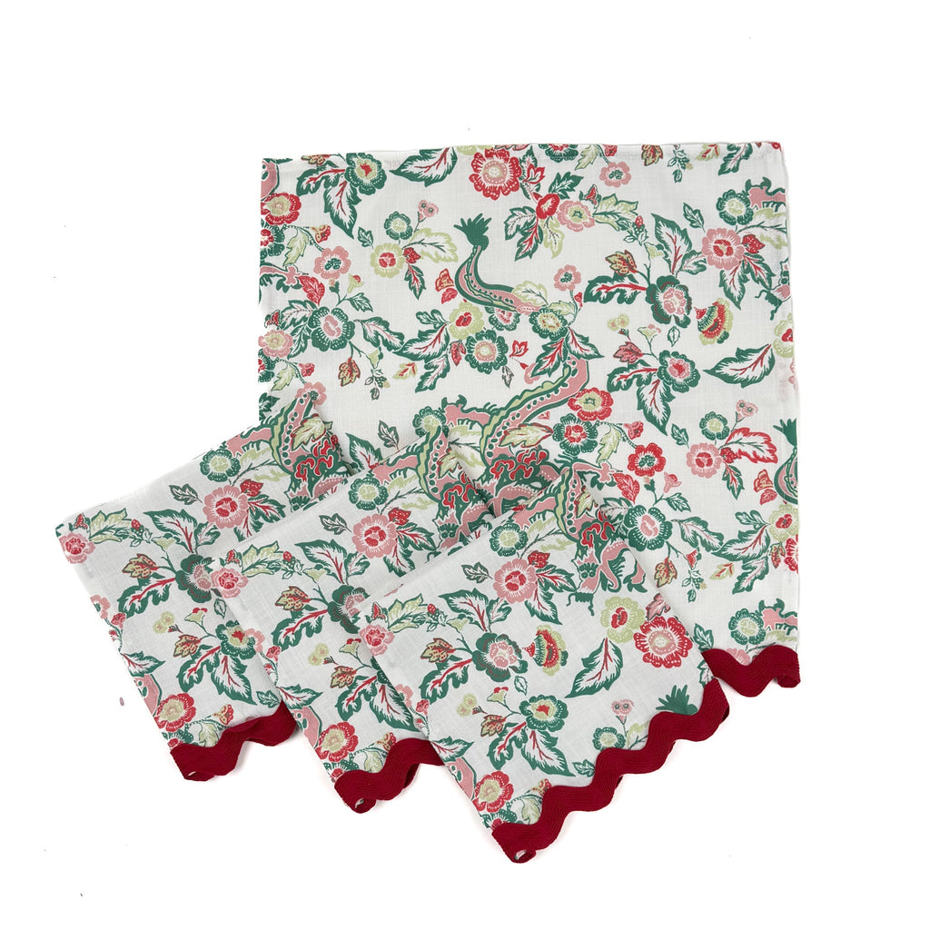 East of the Sun Red and Green Chinoiserie Cloth Dinner Napkins, Set of 4