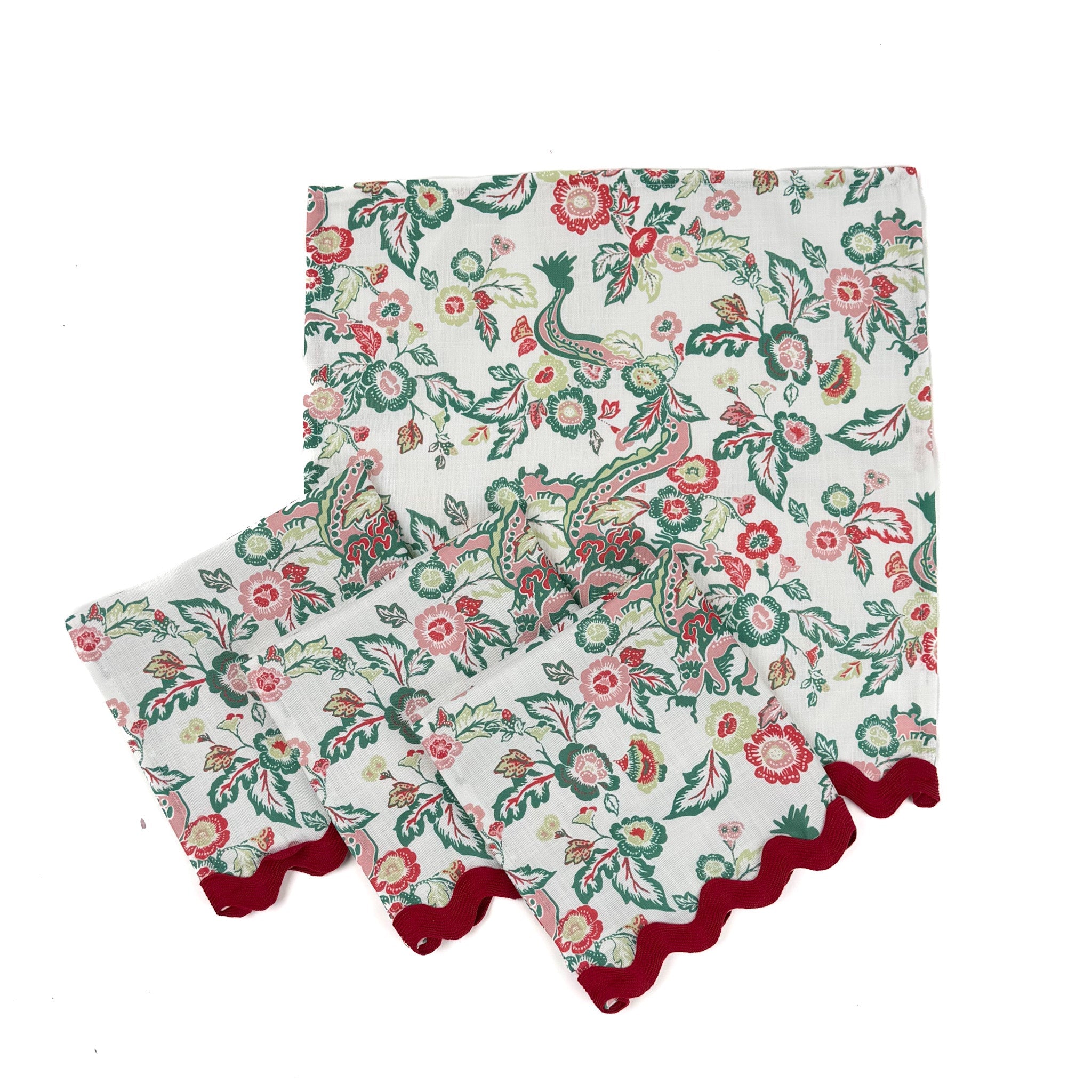 East of the Sun Red and Green Chinoiserie Cloth Dinner Napkins, Set of 4