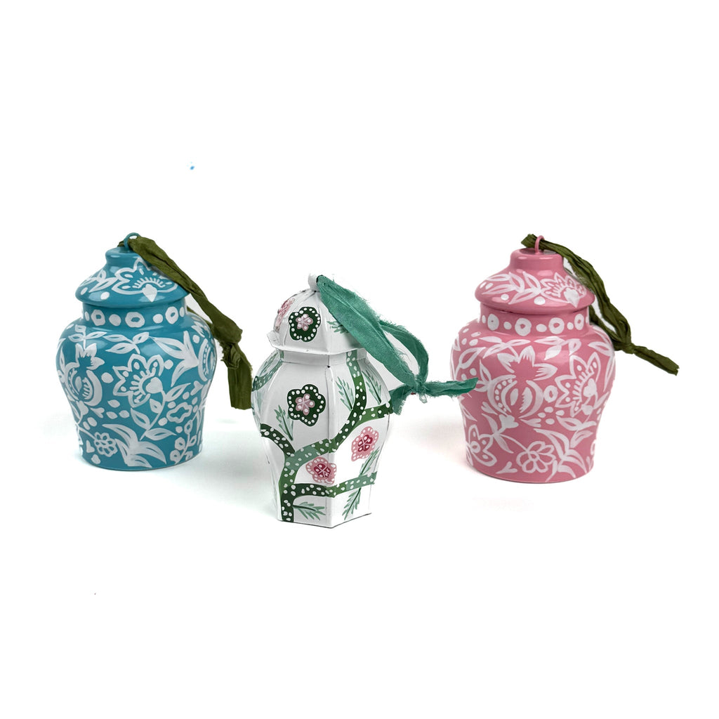 Tole Hand-Painted Ginger Jar Ornaments, Set of 3