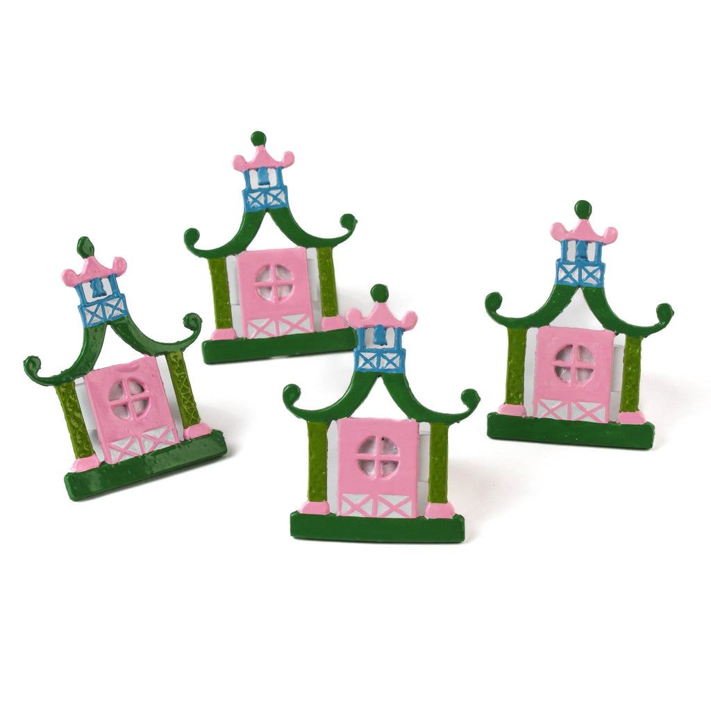 Pagoda Hand-Painted Metal Chinoiserie Napkin Rings, Set of 4