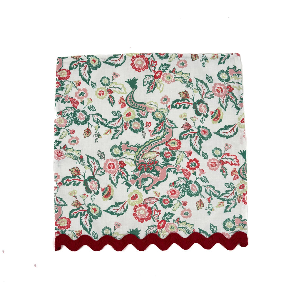 East of the Sun Red and Green Chinoiserie Cloth Dinner Napkins, Set of 4