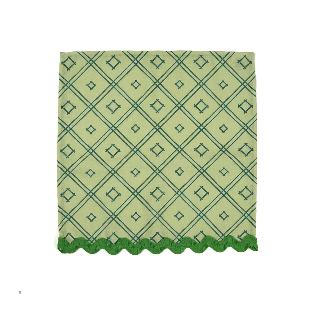 Island House Green Trellis Cloth Dinner Napkins with Ric Rac, Set of 4