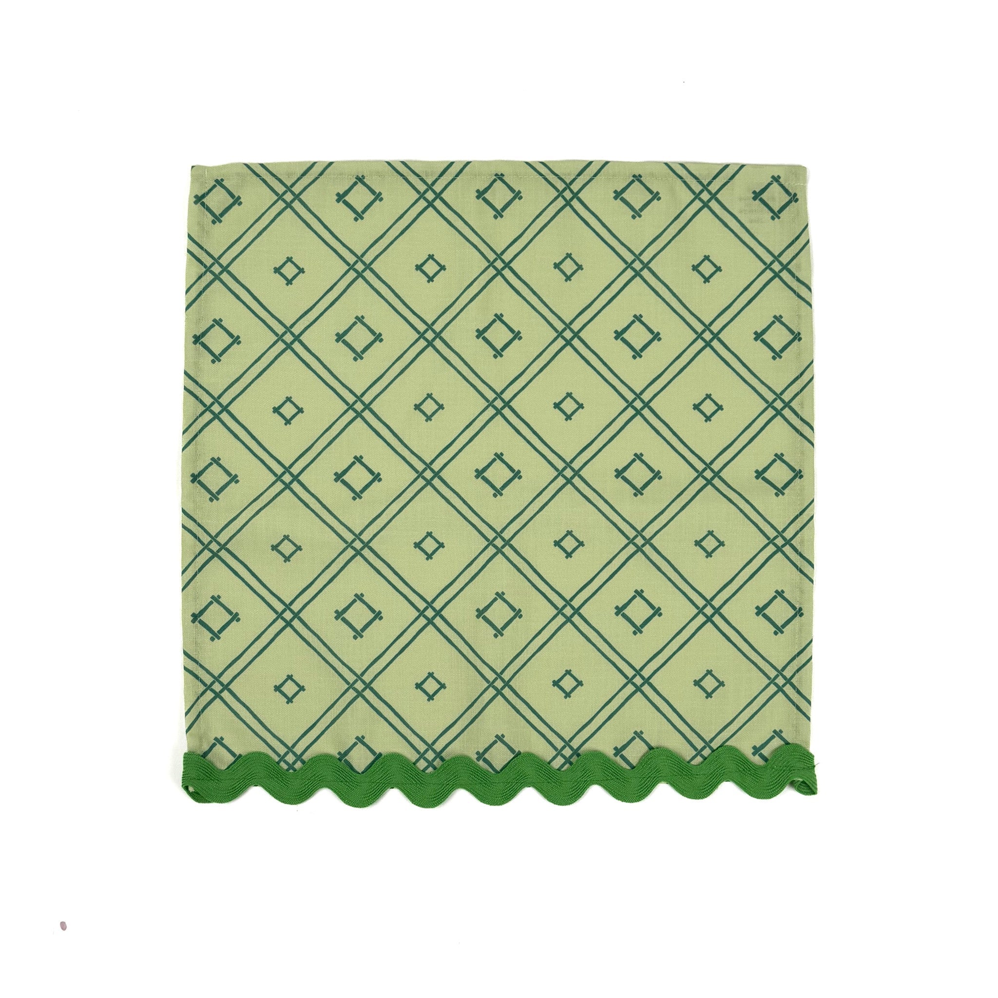 Island House Green Trellis Cloth Dinner Napkins with Ric Rac, Set of 4