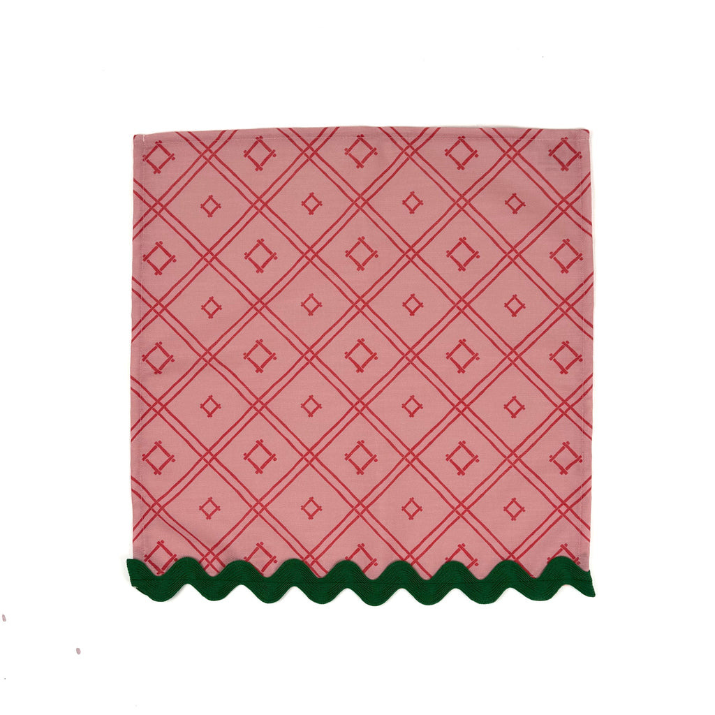 Island House Red Trellis Cloth Dinner Napkins with Ric Rac, Set of 4