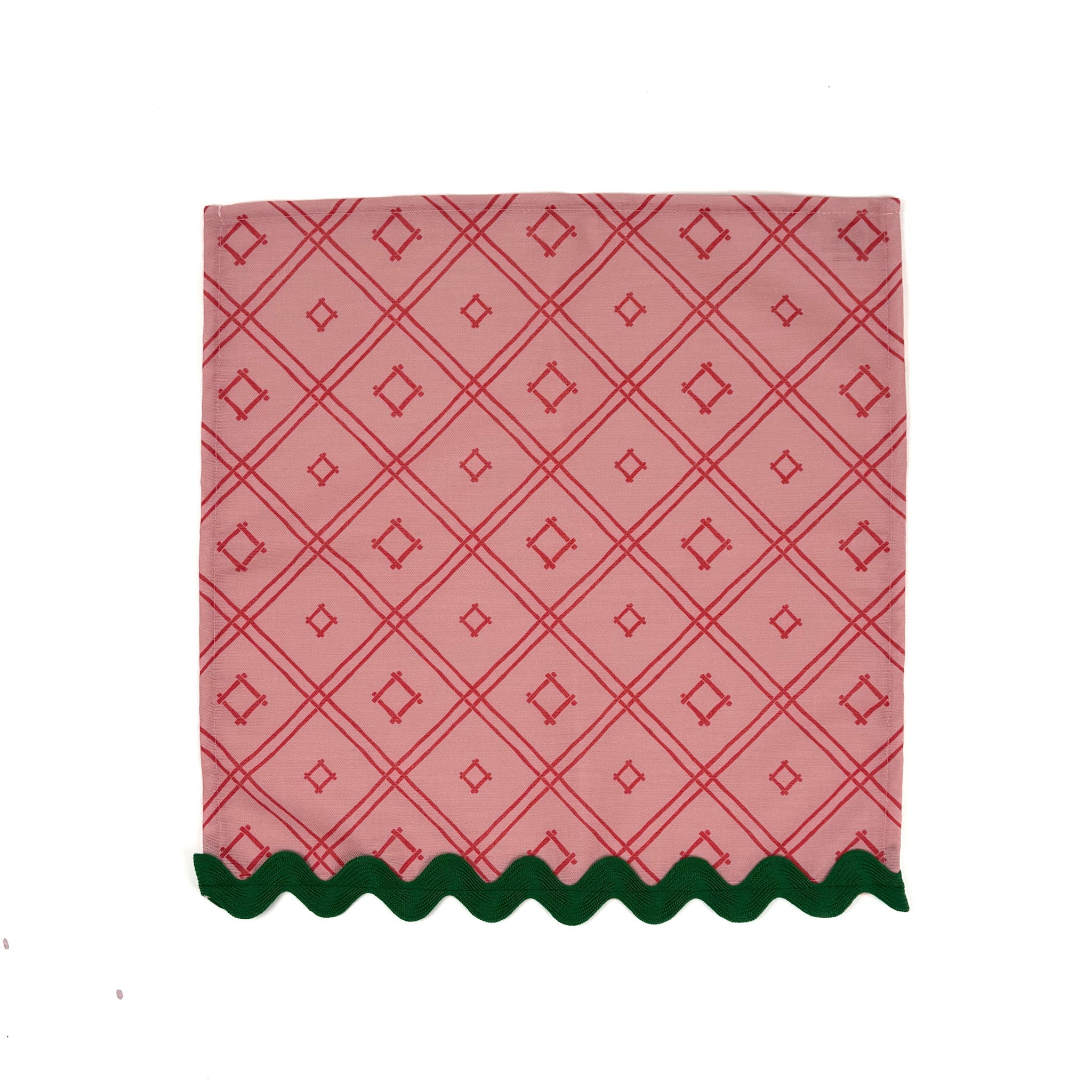 Island House Red Trellis Cloth Dinner Napkins with Ric Rac, Set of 4