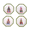 Festive Pagoda Hand-Painted Tole Metal Trinket Trays, Set of 4