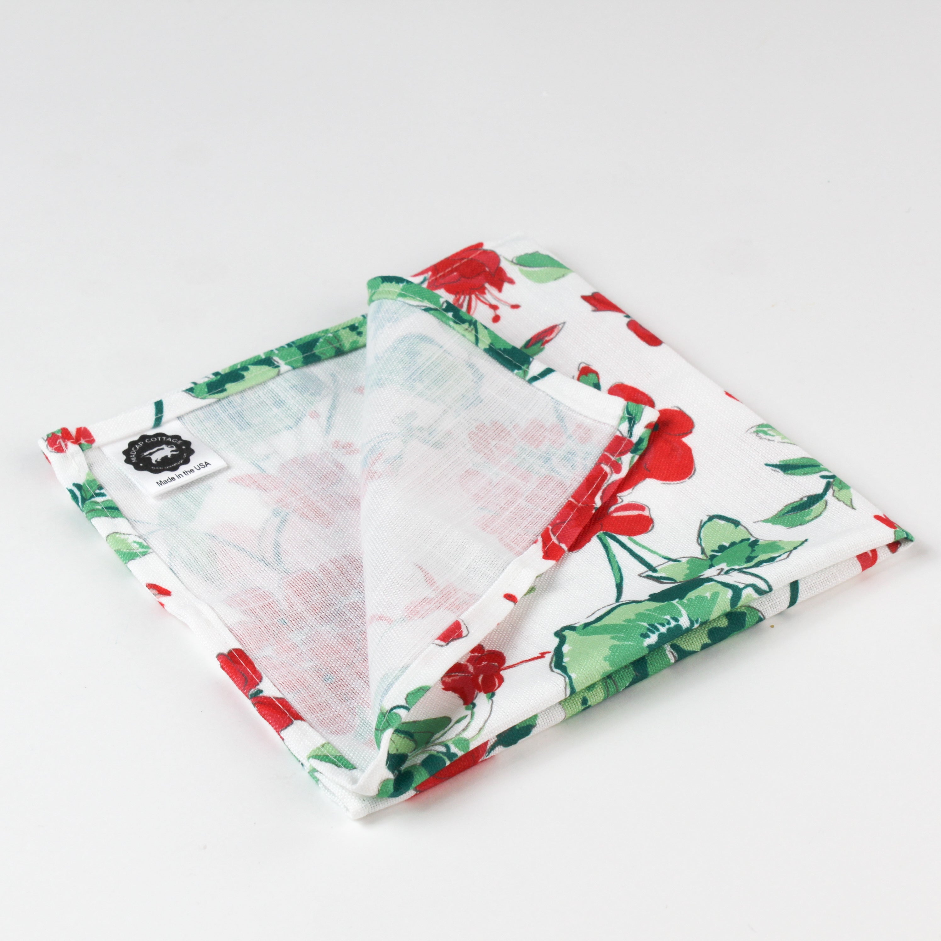 Cottage Grove Red Geranium Cloth Dinner Napkins, Set of 4