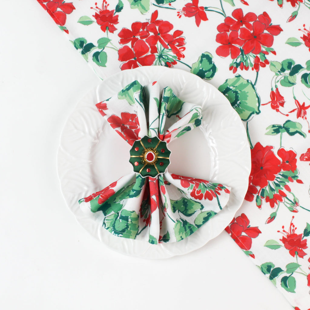 Cottage Grove Red Geranium Cloth Dinner Napkins, Set of 4