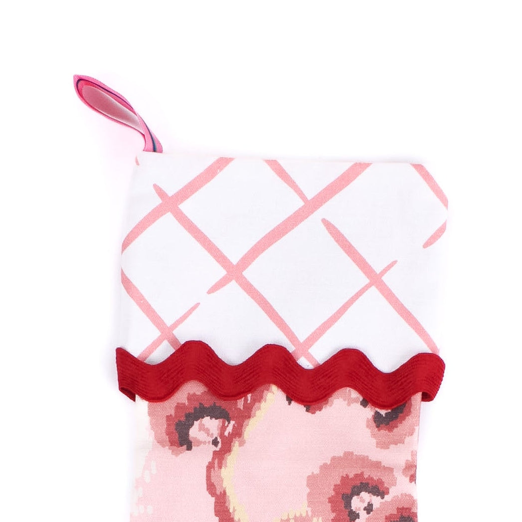 Old Peking Pink Holiday Stocking with Ric Rac