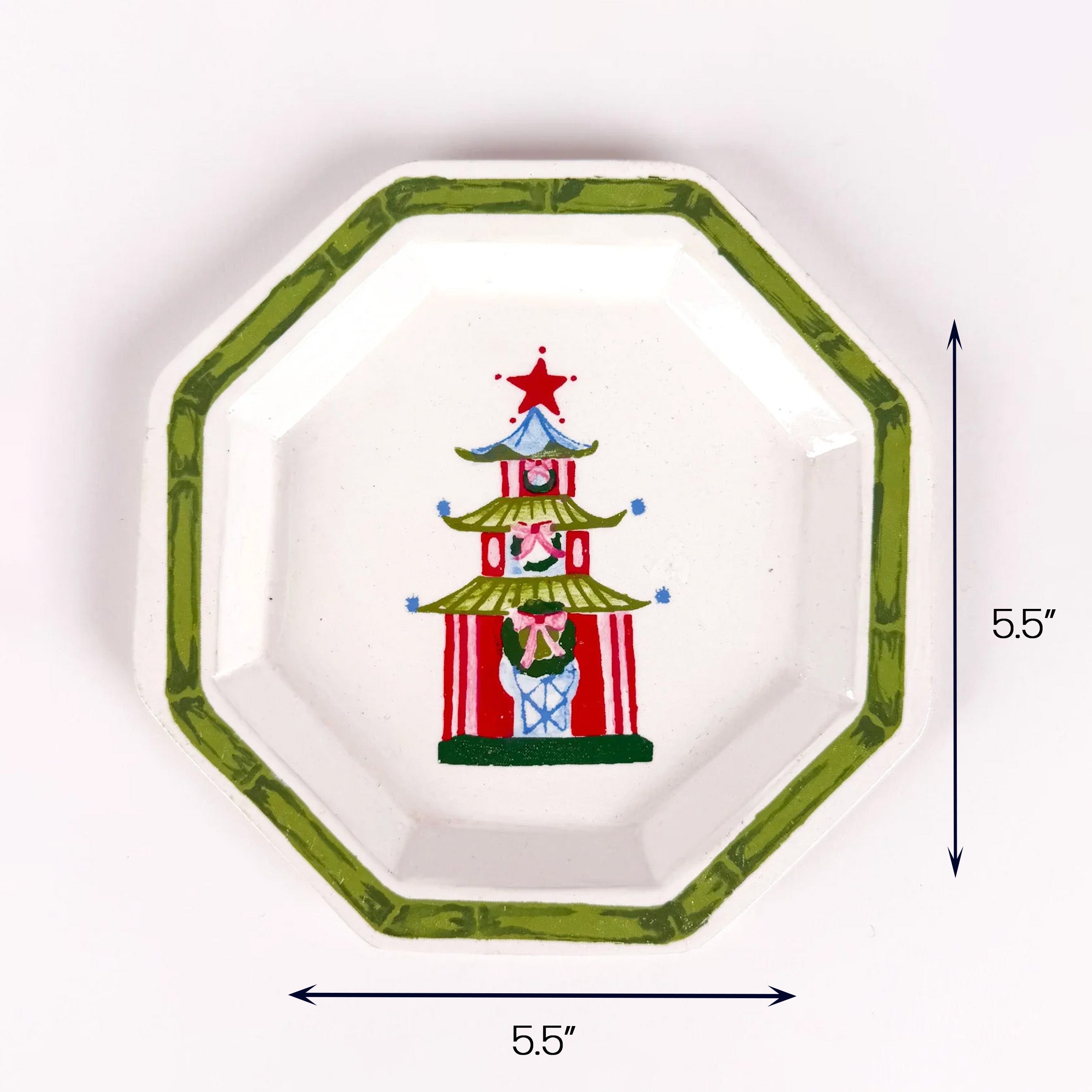 Festive Pagoda Hand-Painted Tole Metal Trinket Trays, Set of 4
