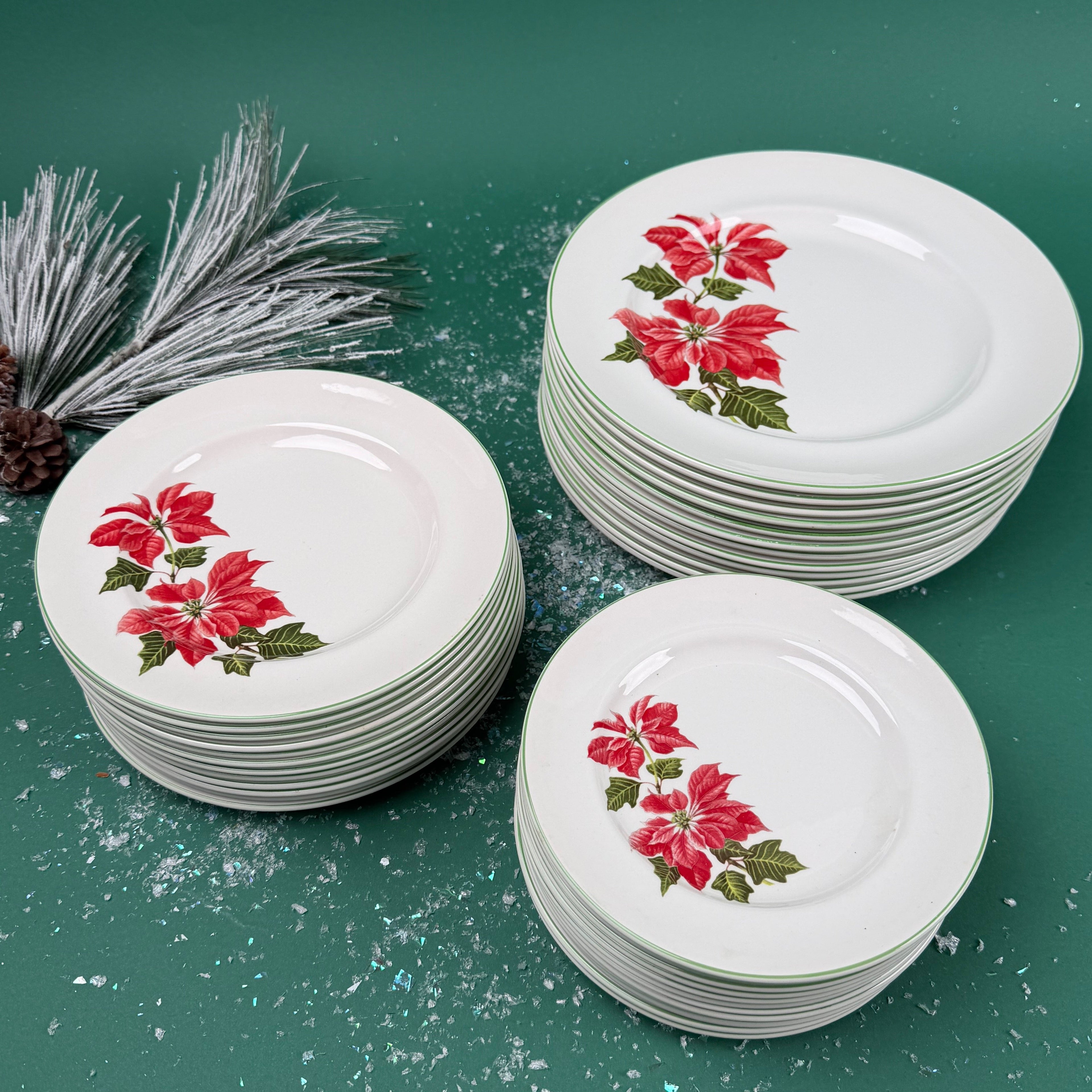 Poinsettia Pattern English Dinnerware, 36 pieces