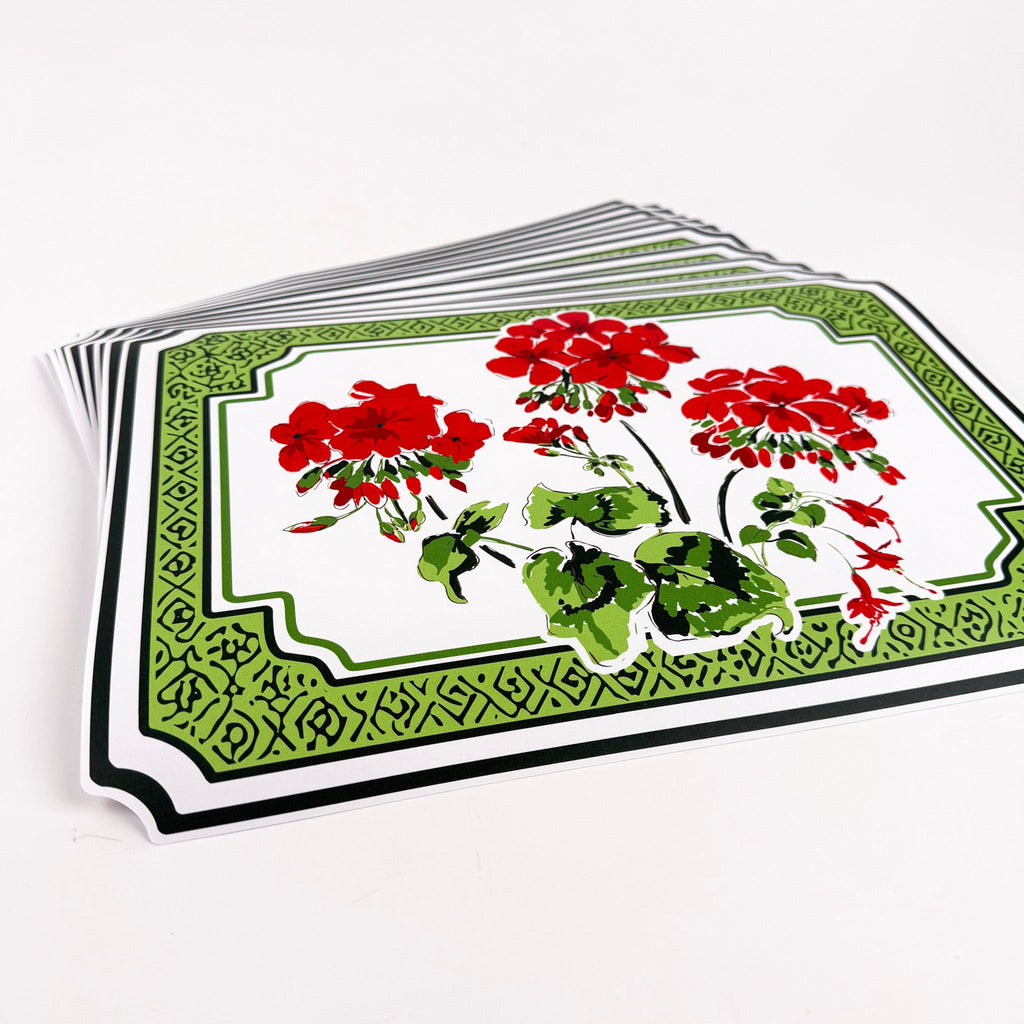 Shaped Geranium Paper Placemats, Set of 12