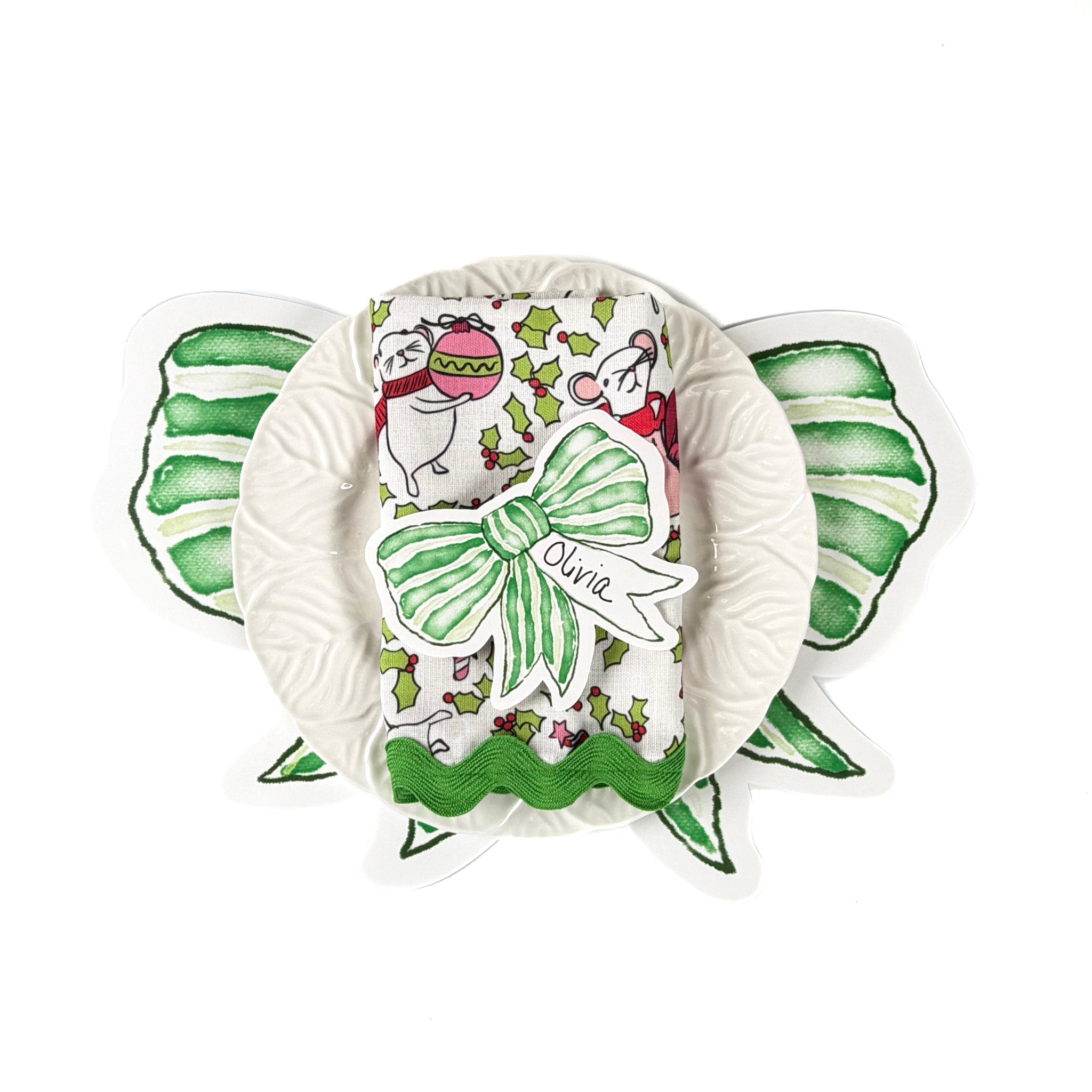 Shaped Bow Place Cards, Set of 12 - Green