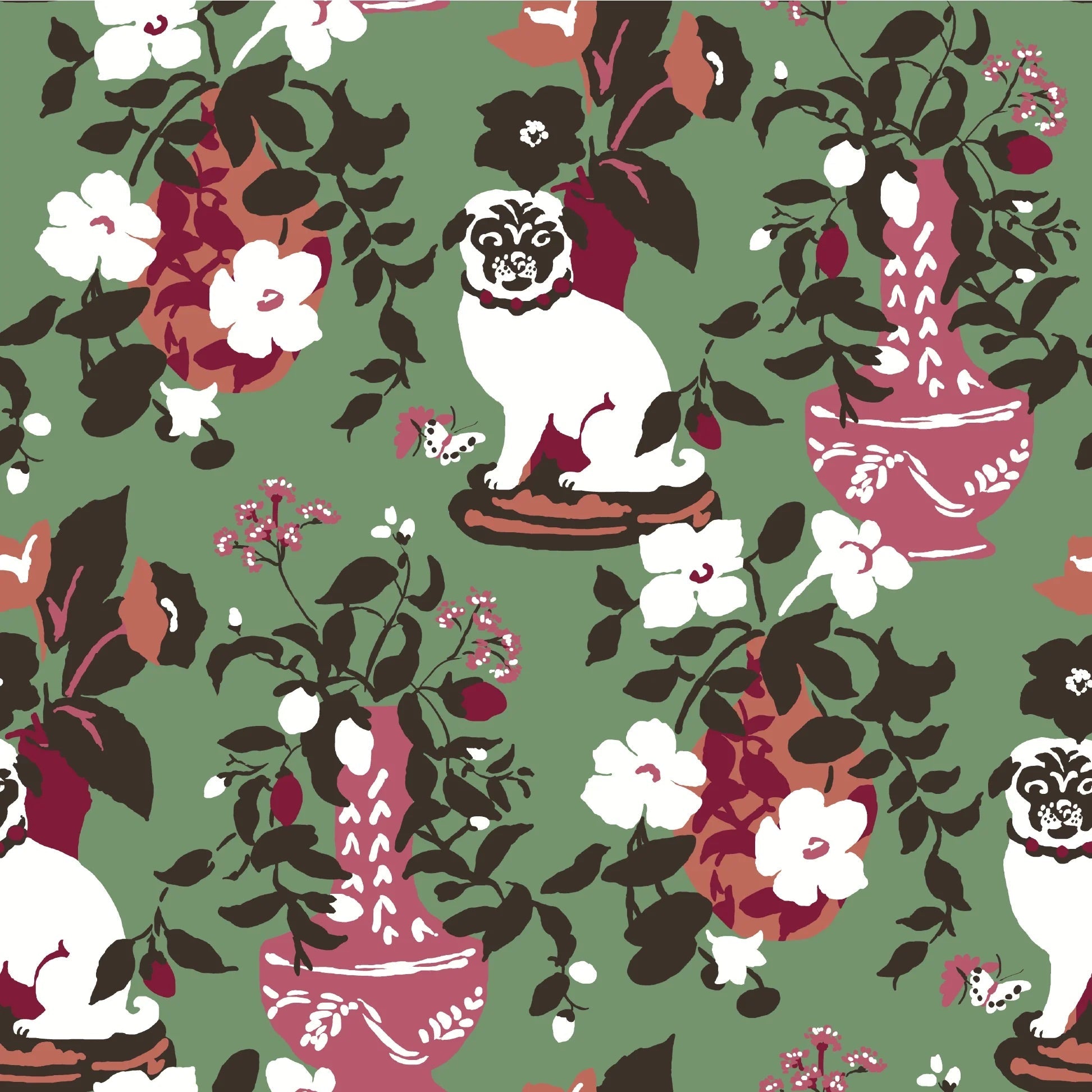Imperial Palace Unpasted Pug Wallpaper - Chocolate