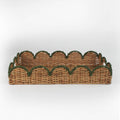 Scalloped Hand-Painted Rattan Tray - Green