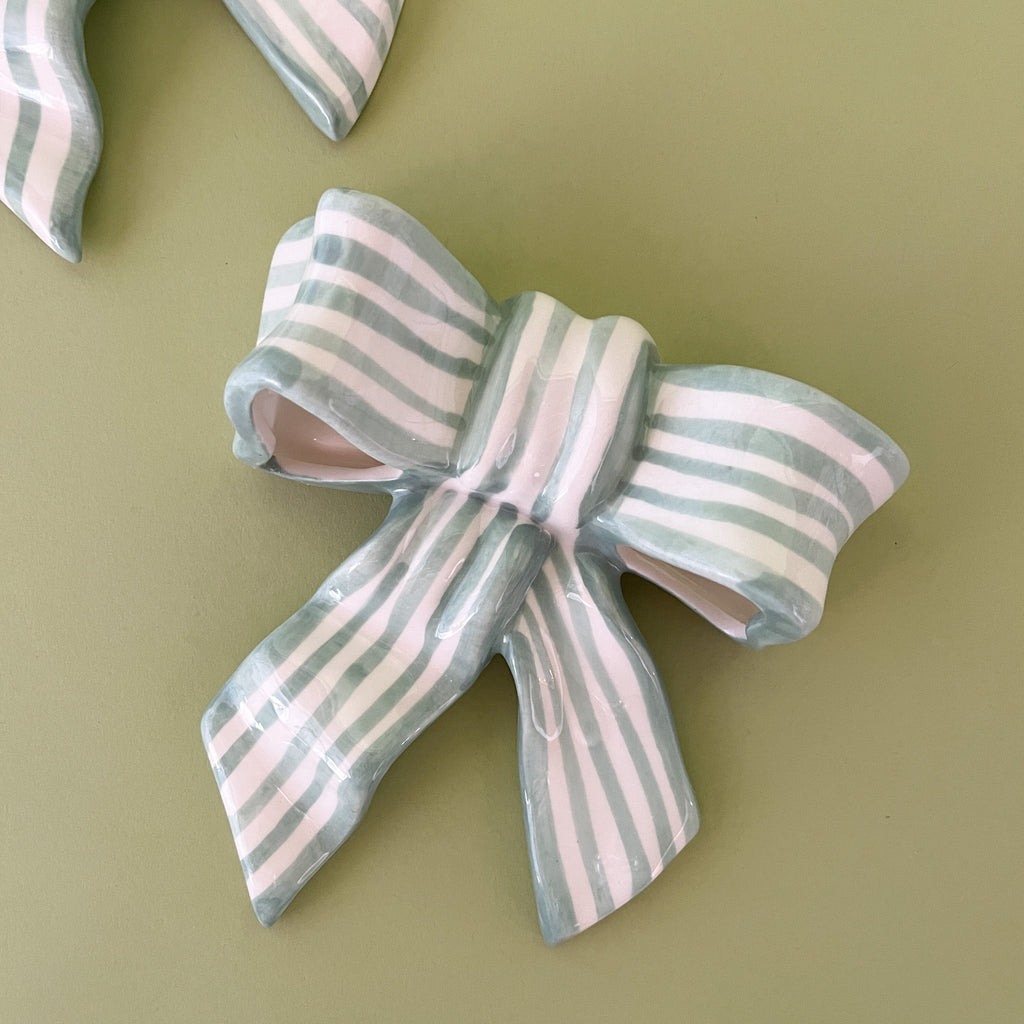 Hand-Painted Striped Ceramic Bow, Set of 2