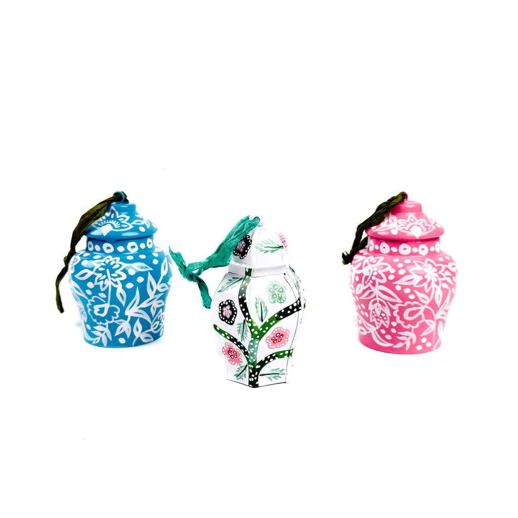 Tole Hand-Painted Ginger Jar Ornaments, Set of 3
