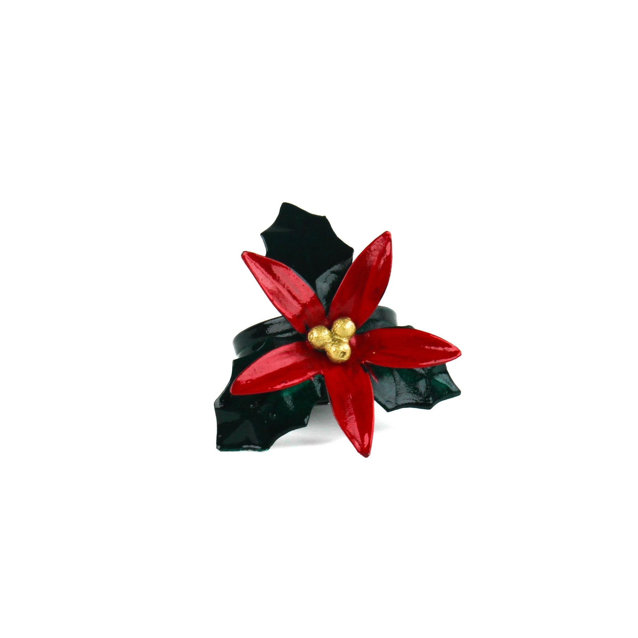 Hand-Painted Metal Poinsettia Napkin Rings, Set of 4