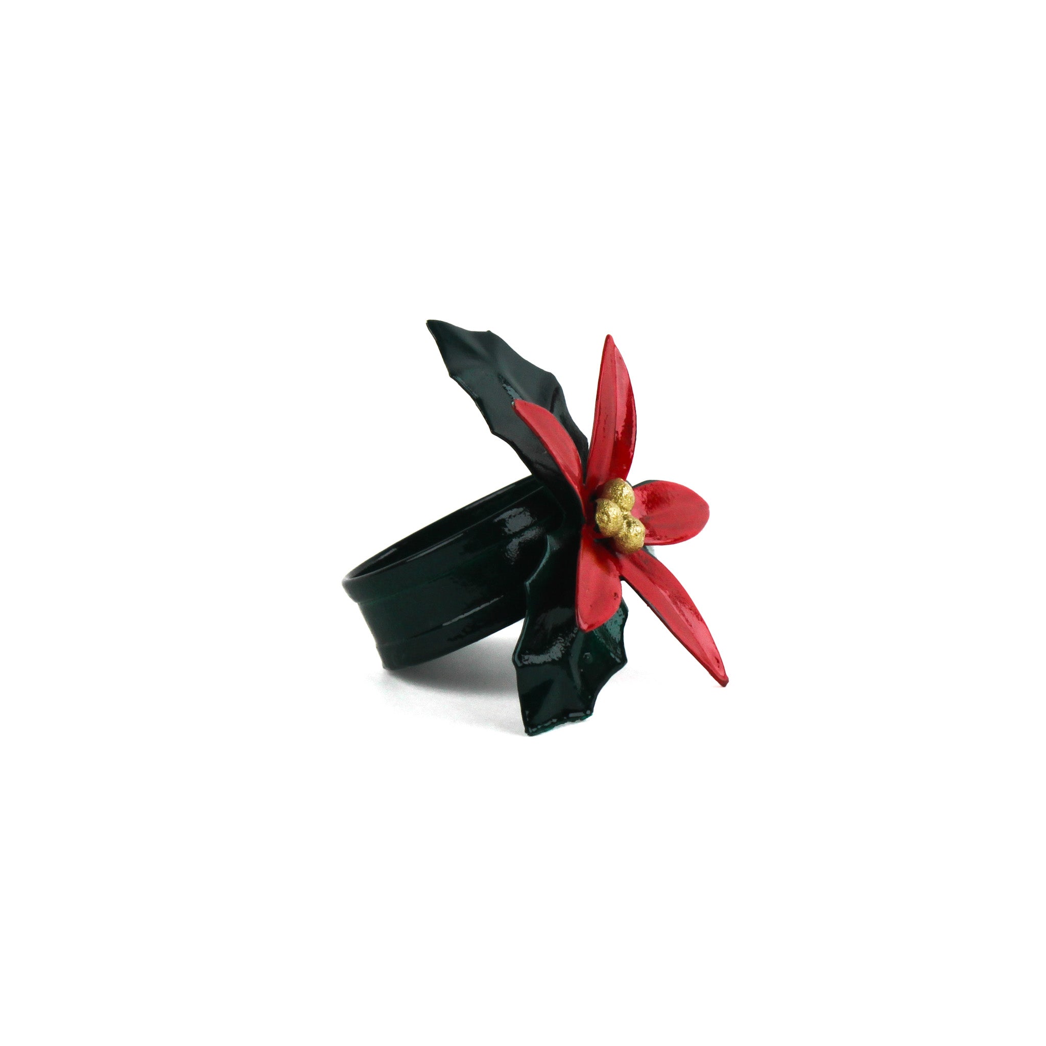 Hand-Painted Metal Poinsettia Napkin Rings, Set of 4