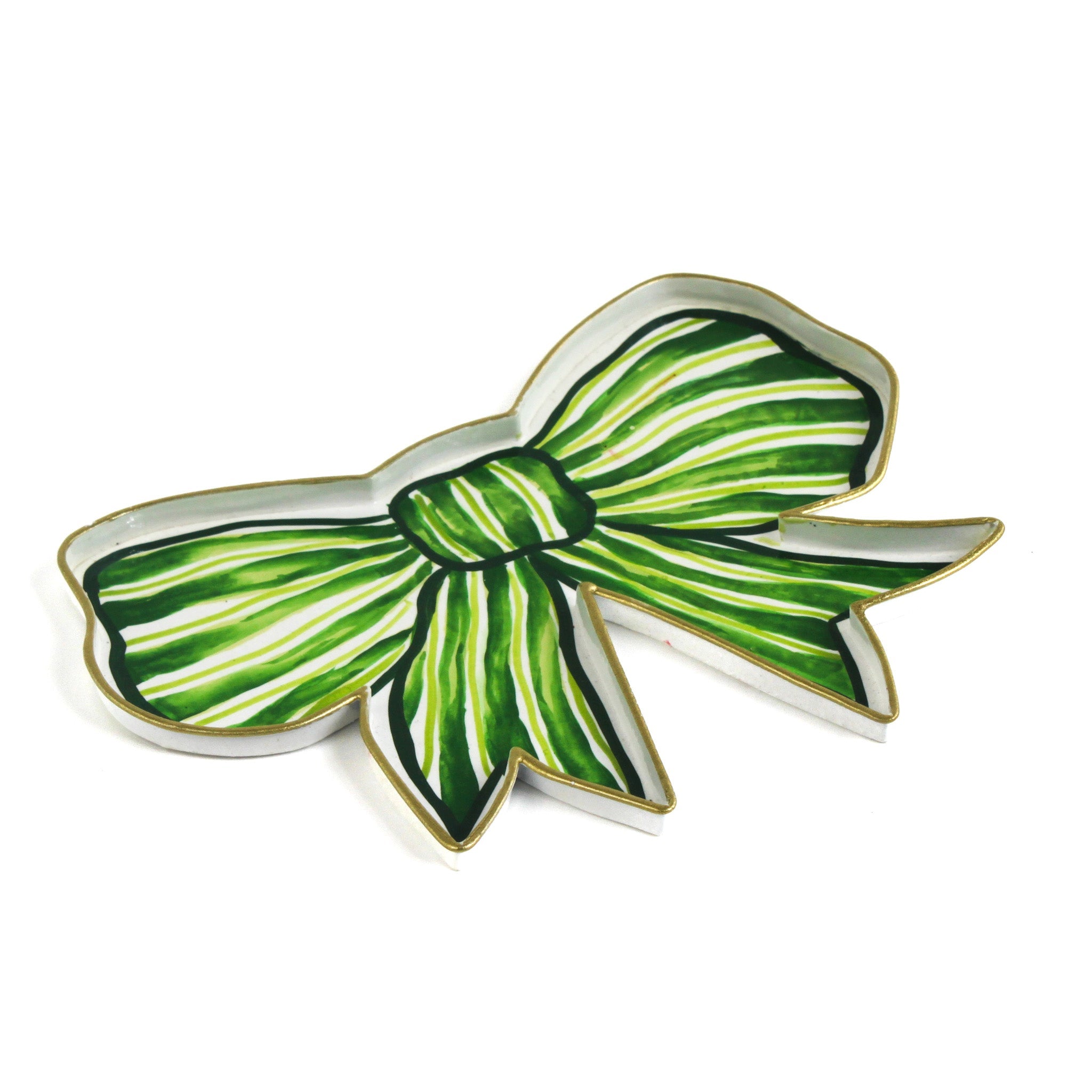 Hand-Painted Tole Metal Bow Tray - Green