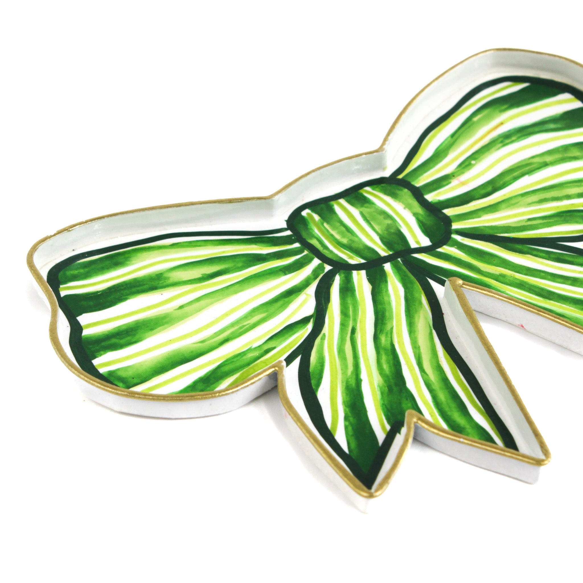 Hand-Painted Tole Metal Bow Tray - Green