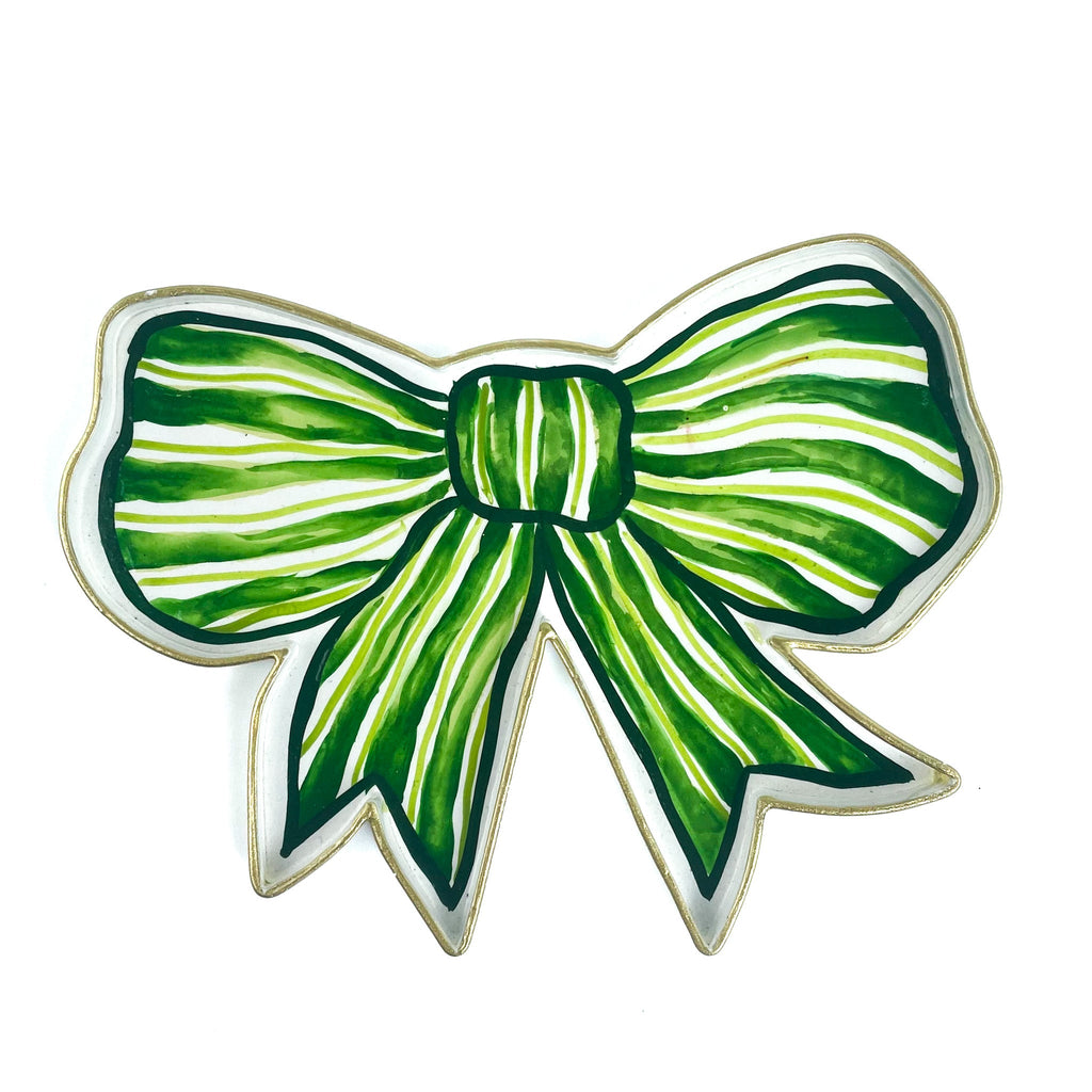 Hand-Painted Tole Metal Bow Tray - Green