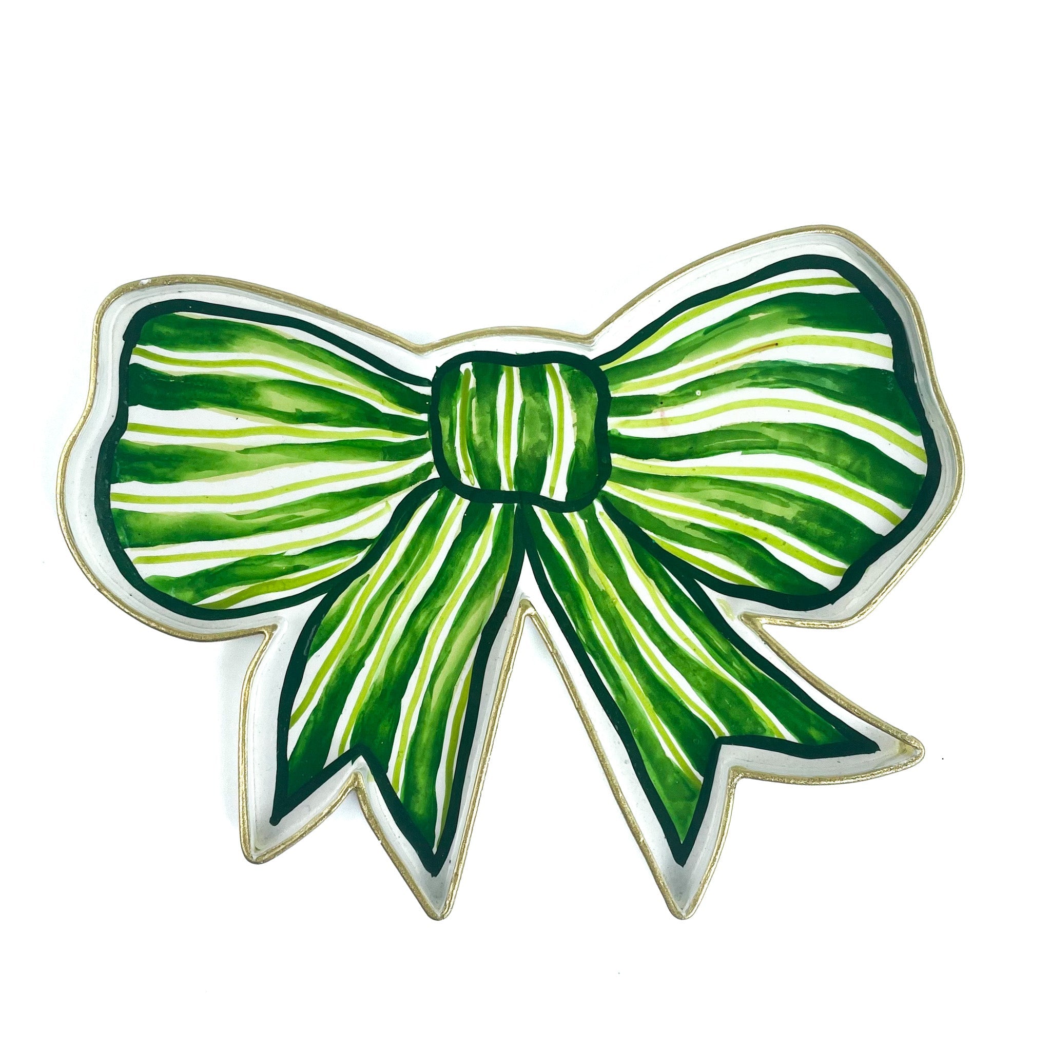 Hand-Painted Tole Metal Bow Tray - Green