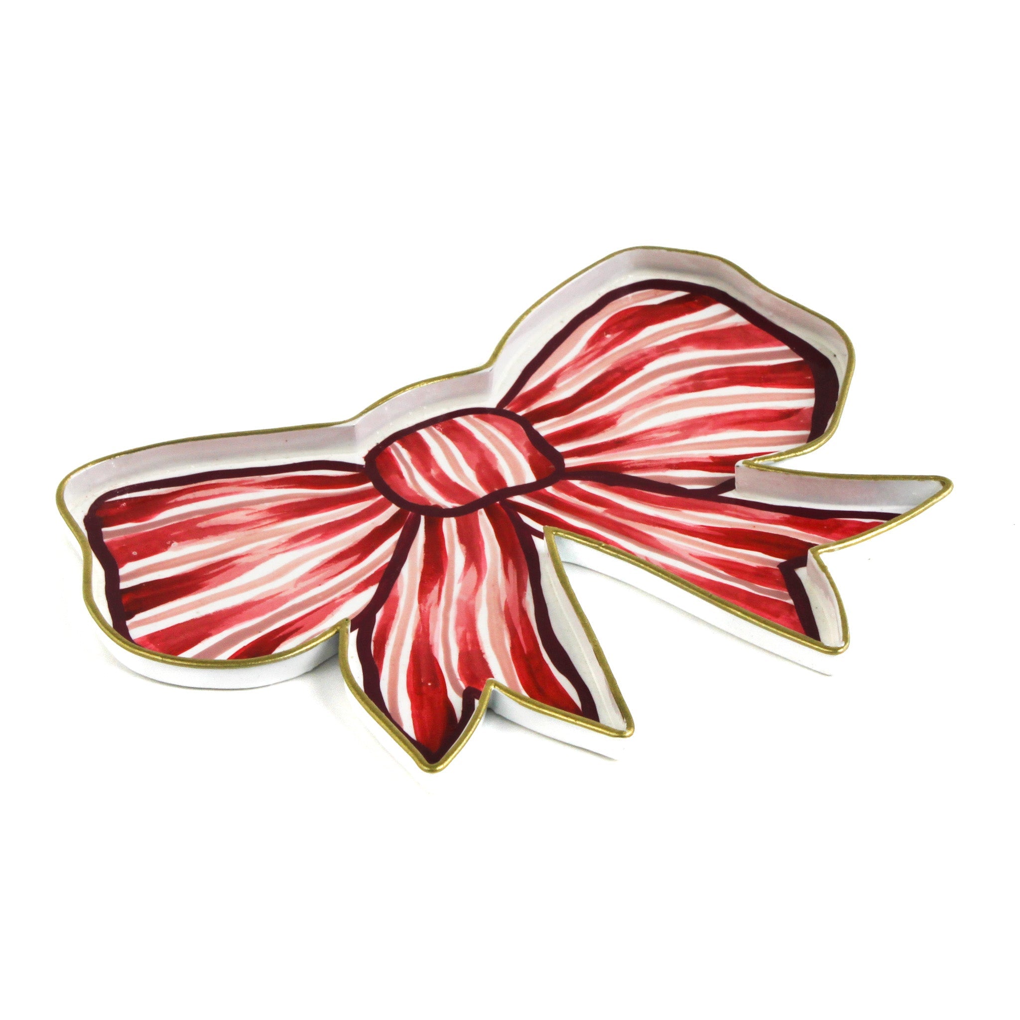 Hand-Painted Small Tole Metal Bow Tray - Red