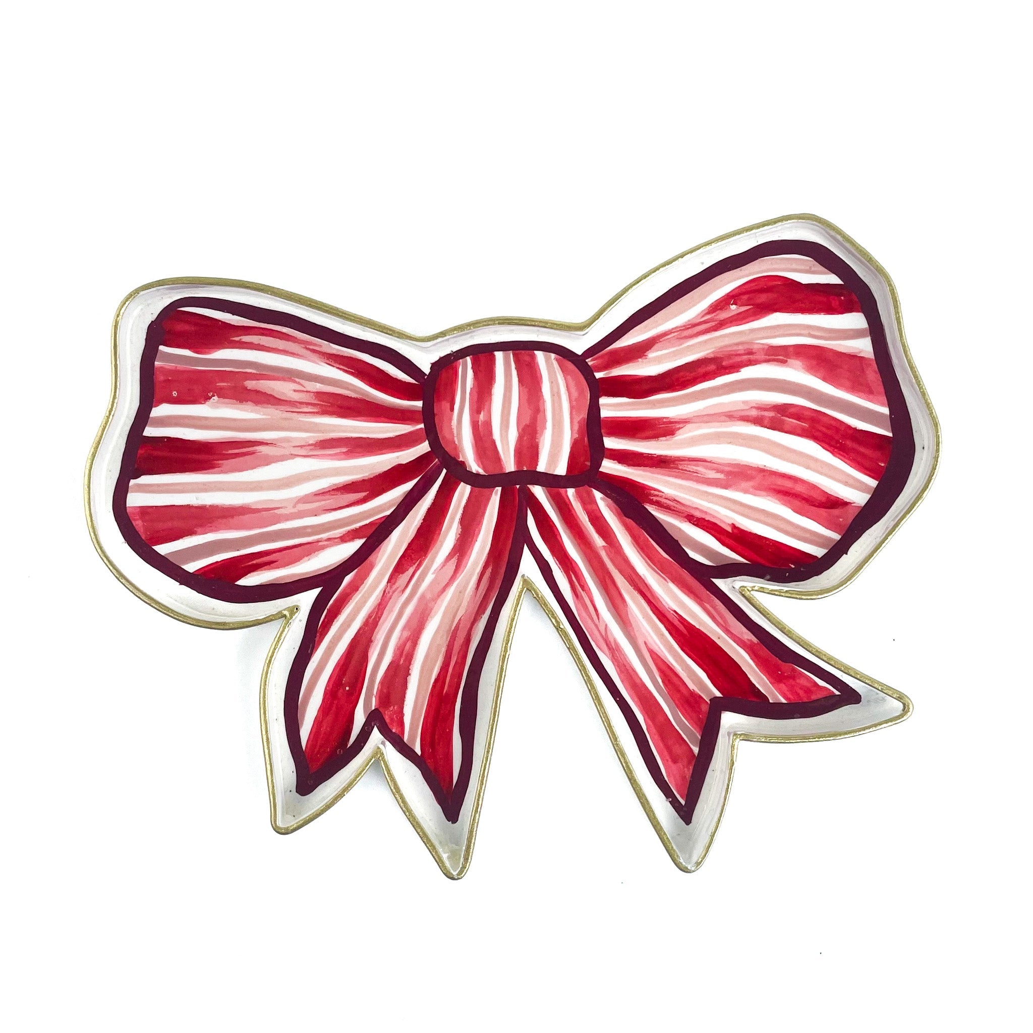 Hand-Painted Small Tole Metal Bow Tray - Red
