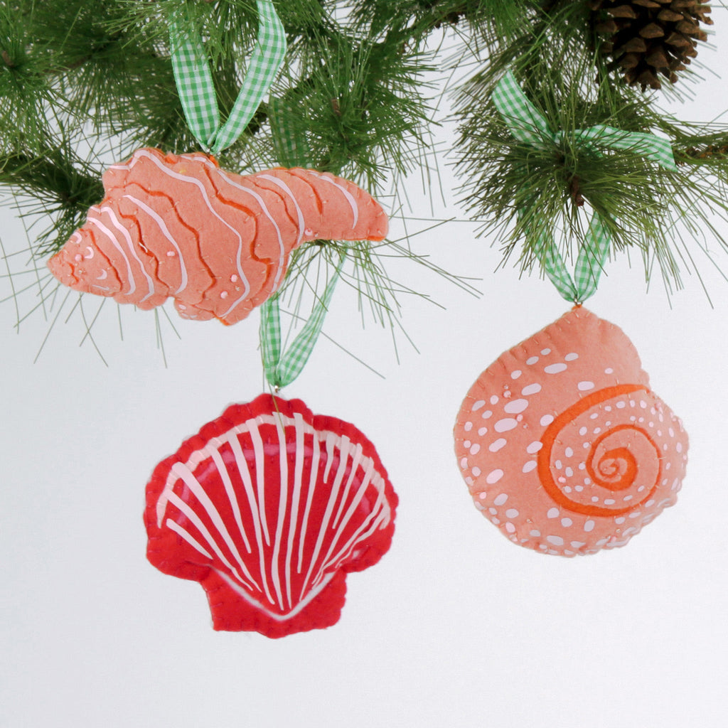 Handcrafted Pink and Orange Shells Felt Christmas Ornaments, Set of 3