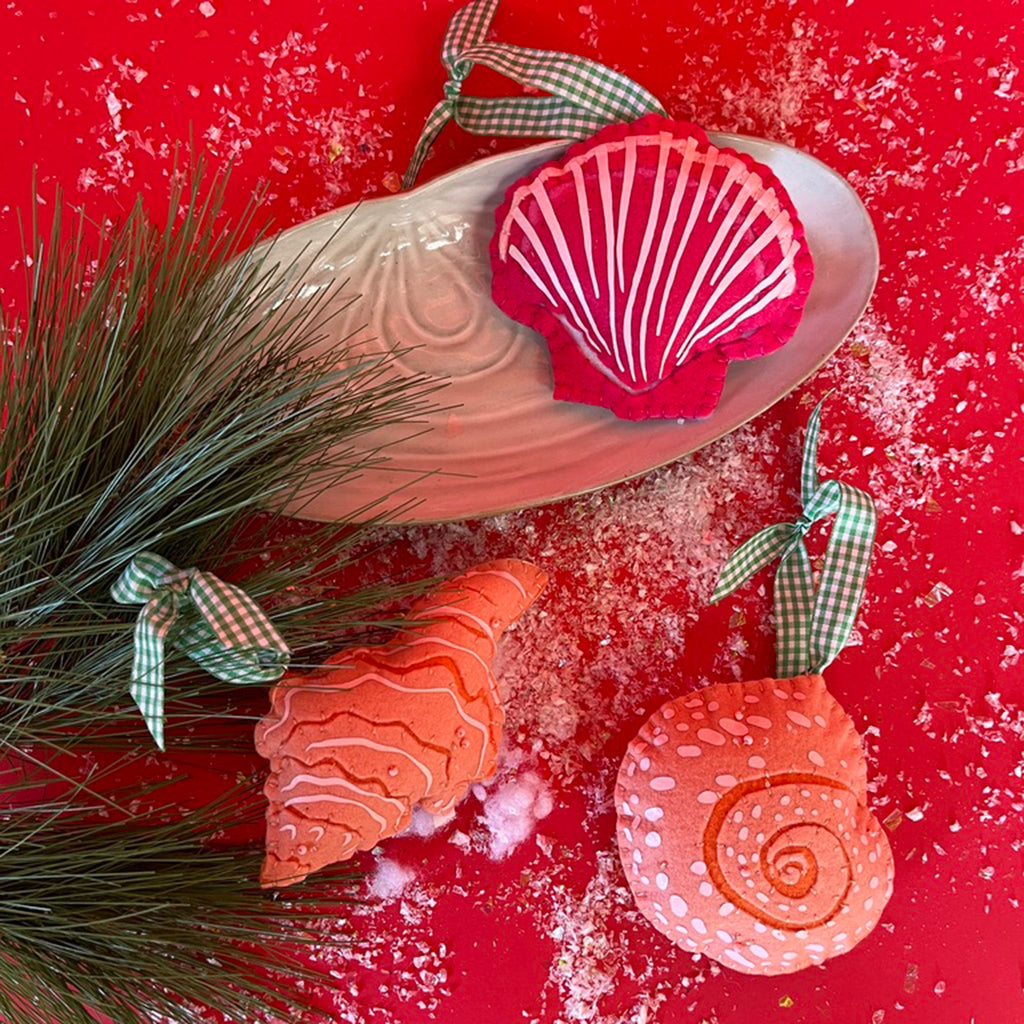 Handcrafted Pink and Orange Shells Felt Christmas Ornaments, Set of 3