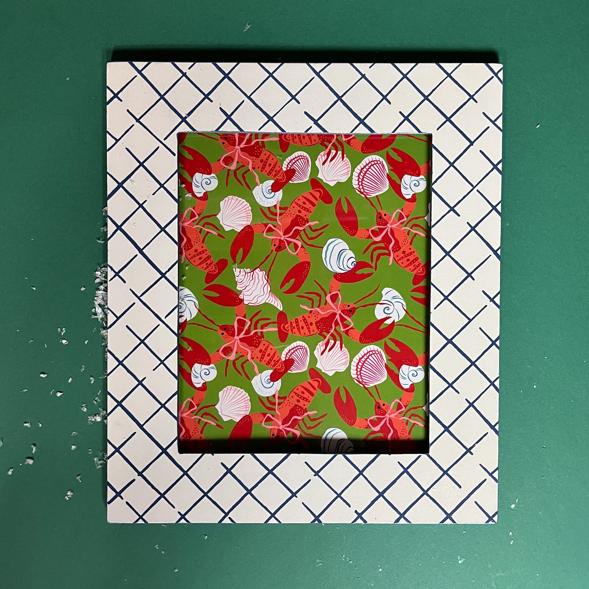 Hand-Painted Patterned 5 x 7 Frame - Bahama Court Blue Trellis