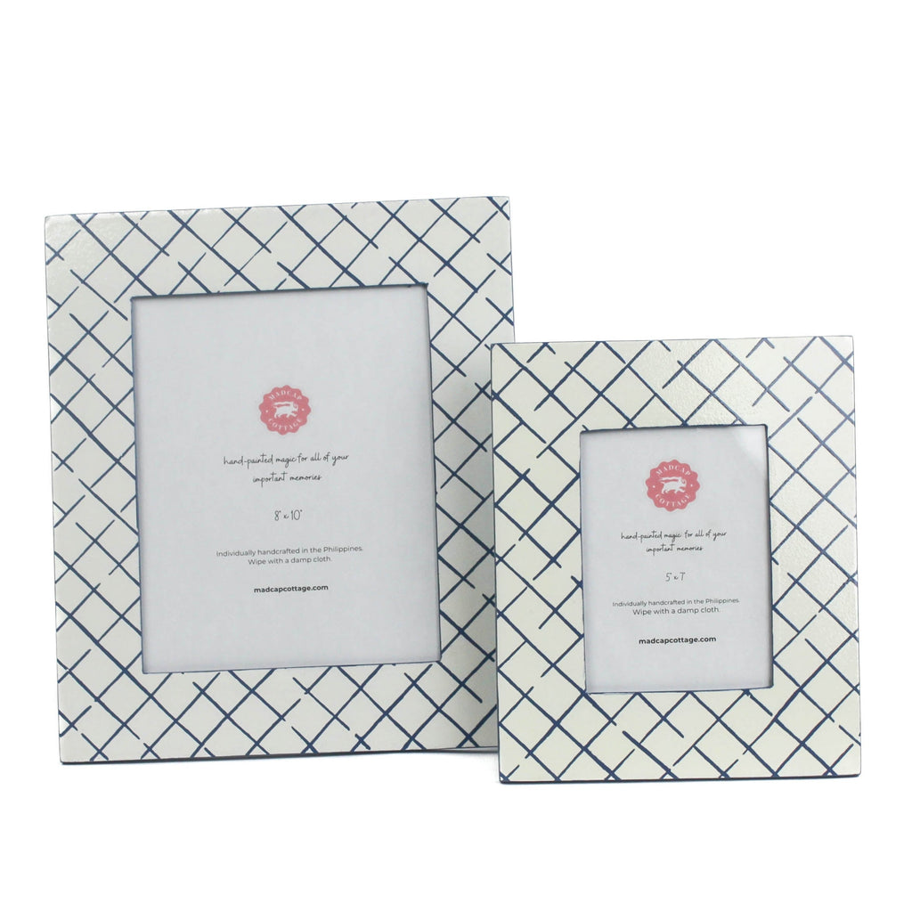 Hand-Painted Patterned 5 x 7 Frame - Bahama Court Blue Trellis