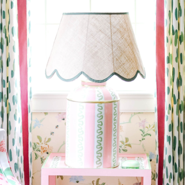 Harbor Trail Hand-Painted Pink and Green Lamp