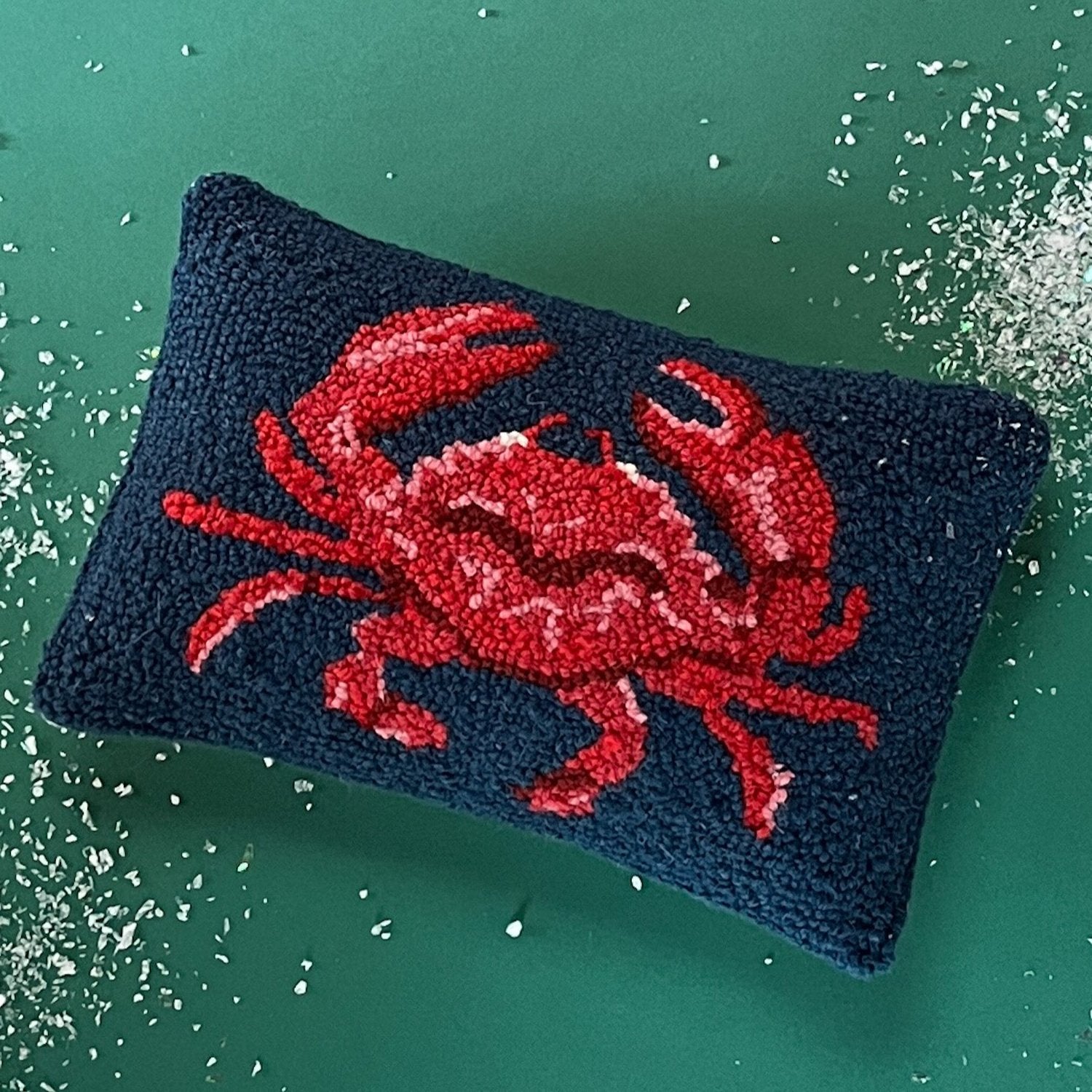 Crab Hooked-Wool Throw Pillow