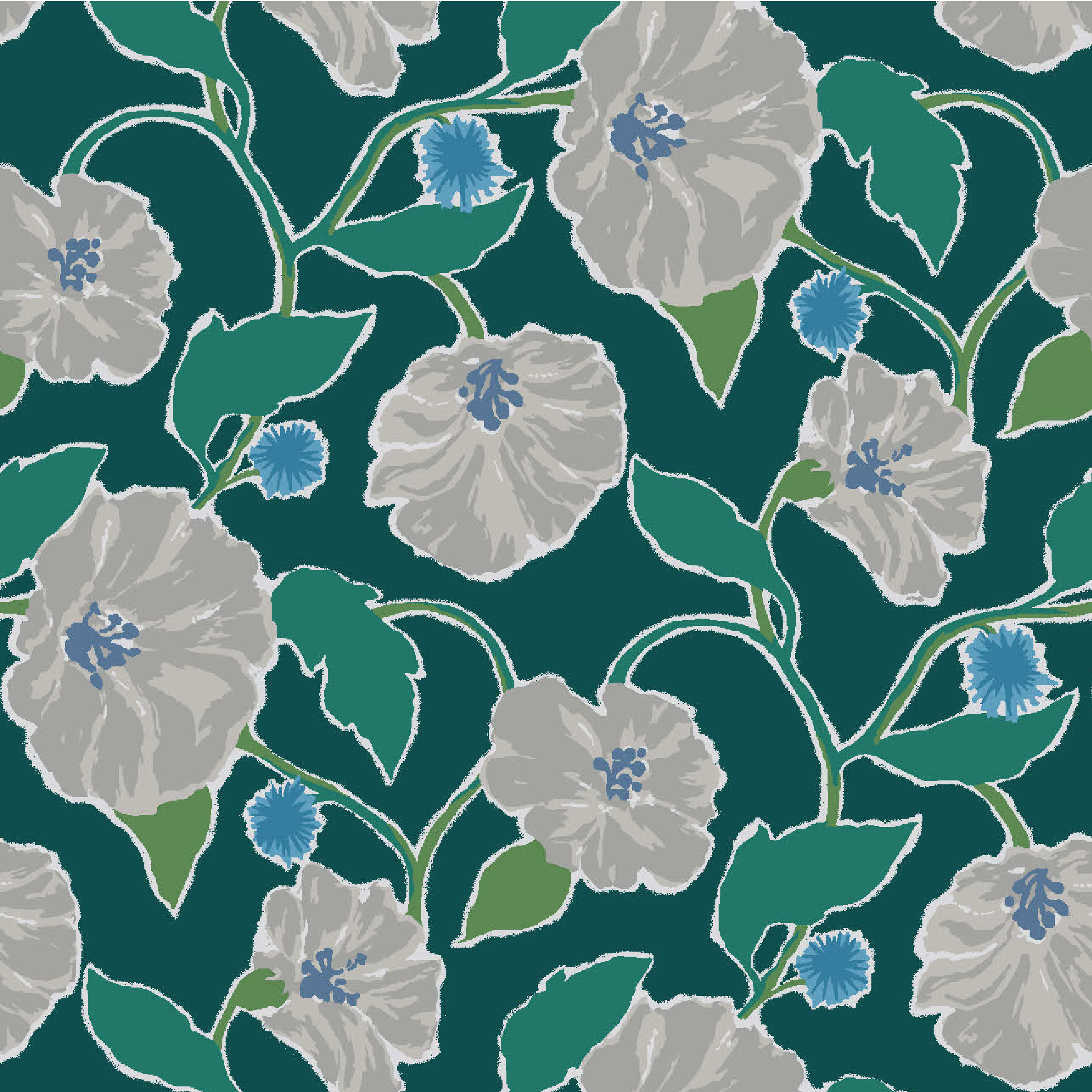Jungle Garden Fabric - Teal Blue