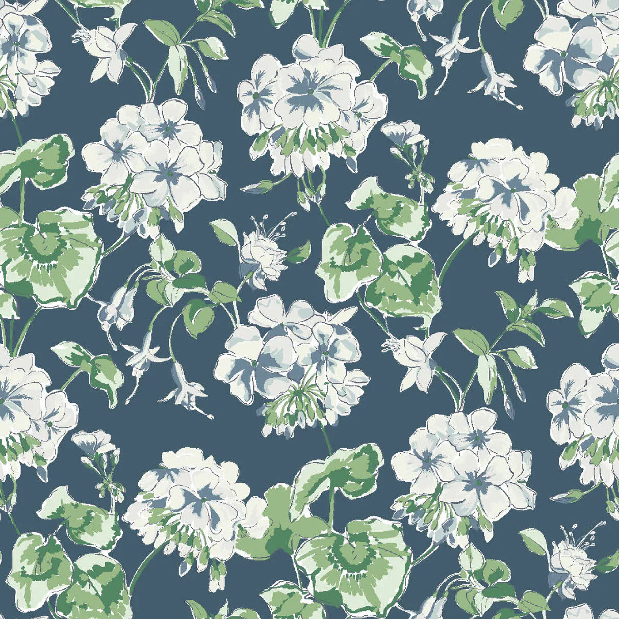 Cottage Grove Unpasted Geranium Wallpaper - Lagoon Blue