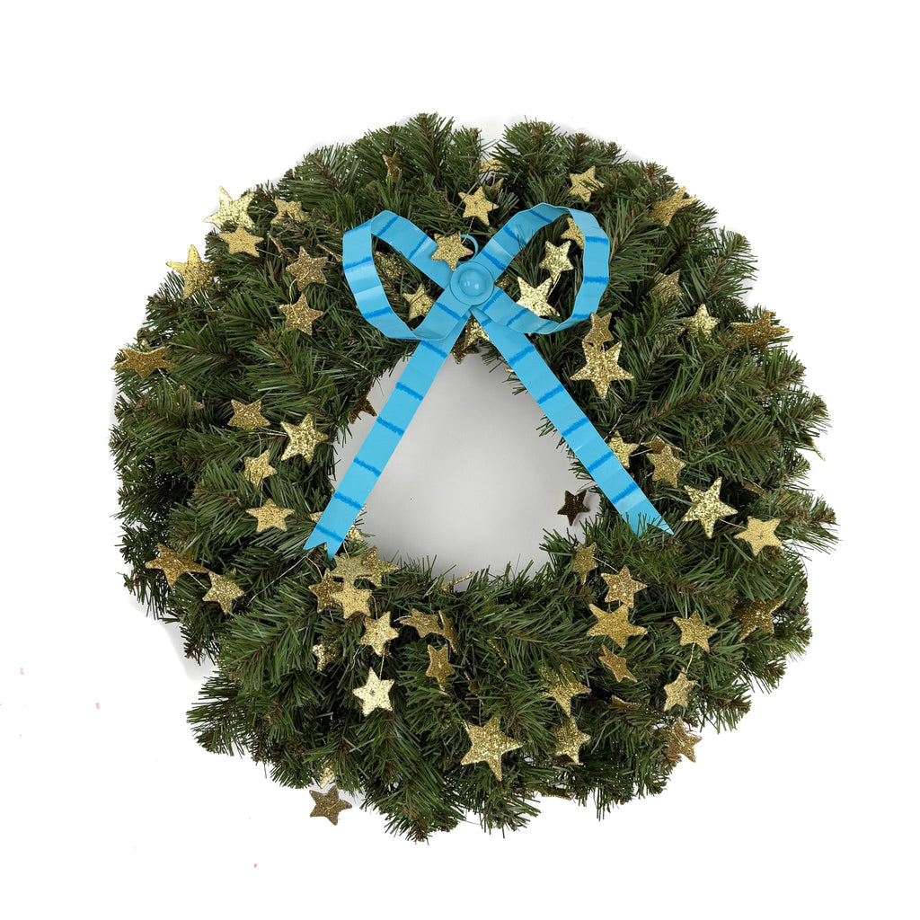 Hand-Painted Tole Large Bow Ornament - Blue, Set of 2