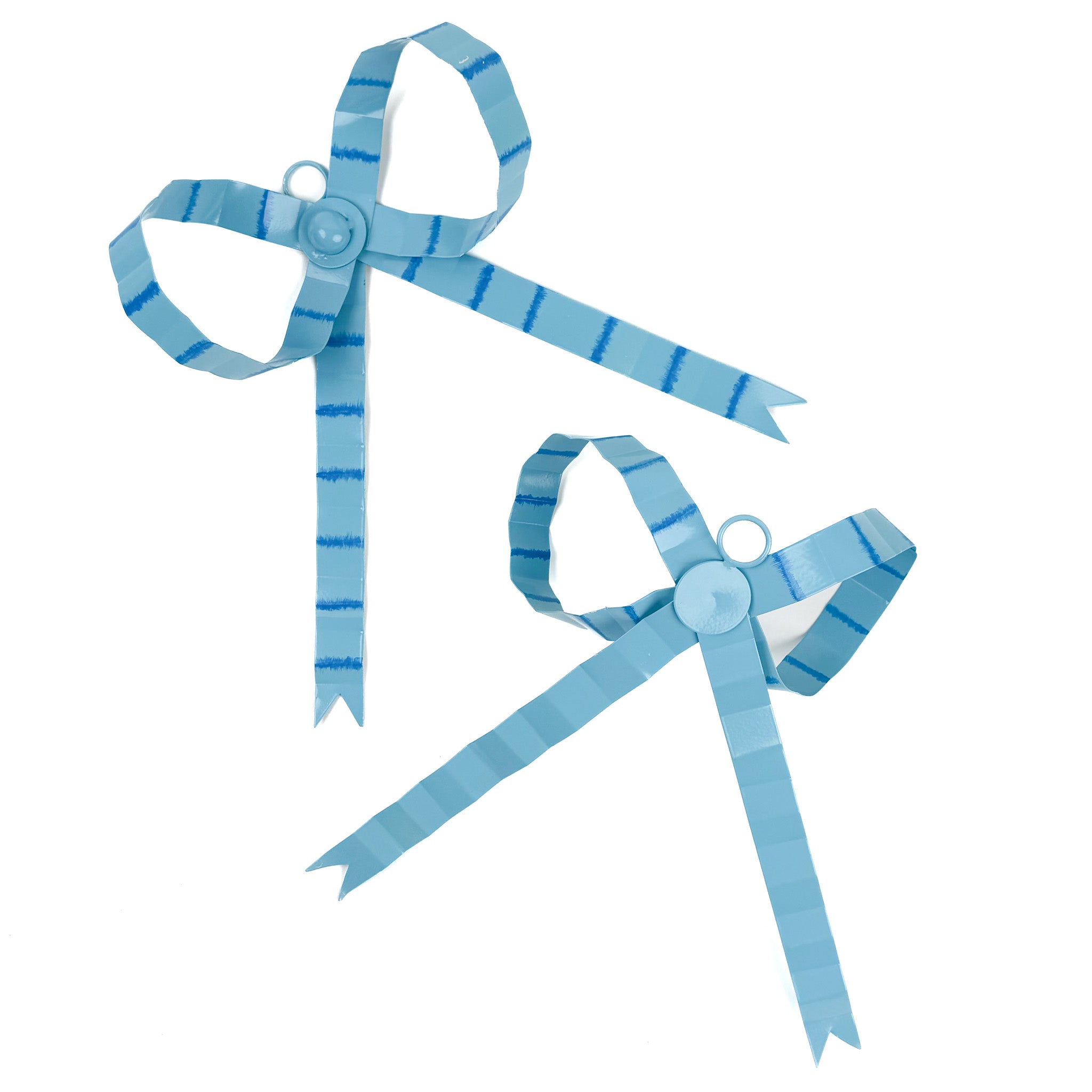 Hand-Painted Tole Large Bow Ornament - Blue, Set of 2