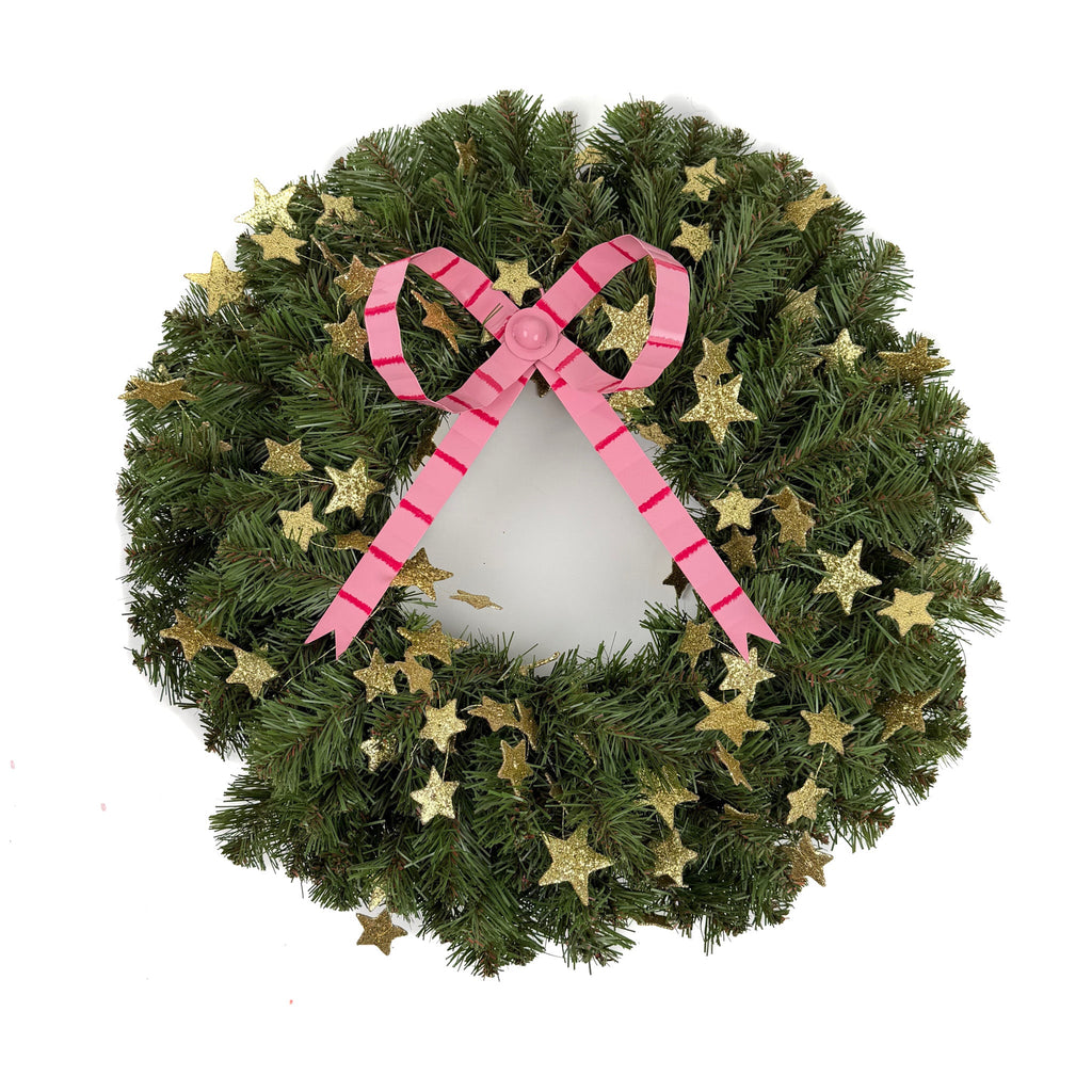 Hand-Painted Tole Large Bow Ornament - Pink and Red, Set of 2
