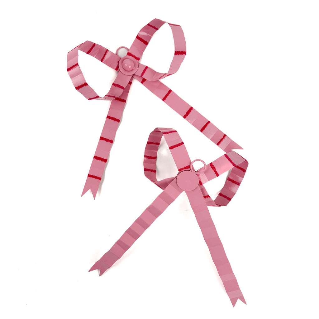Hand-Painted Tole Large Bow Ornament - Pink and Red, Set of 2