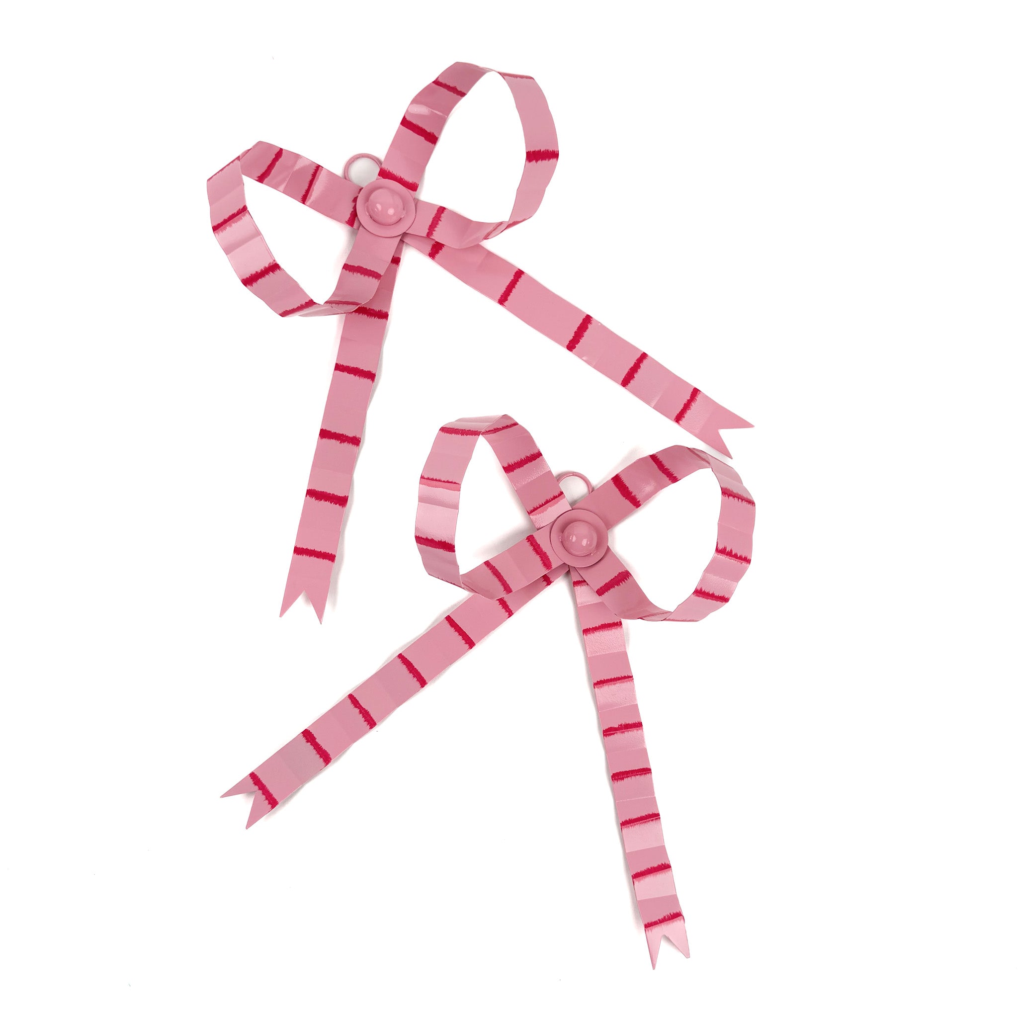 Hand-Painted Tole Large Bow Ornament - Pink and Red, Set of 2