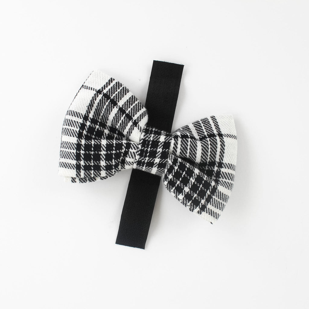 MacLoecke Black/White - Plaid Dog/Cat Bowties, Medium/Large