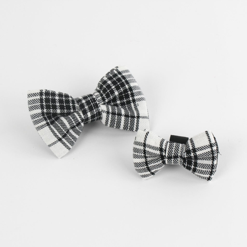 MacLoecke Black/White - Plaid Dog/Cat Bowties, Medium/Large