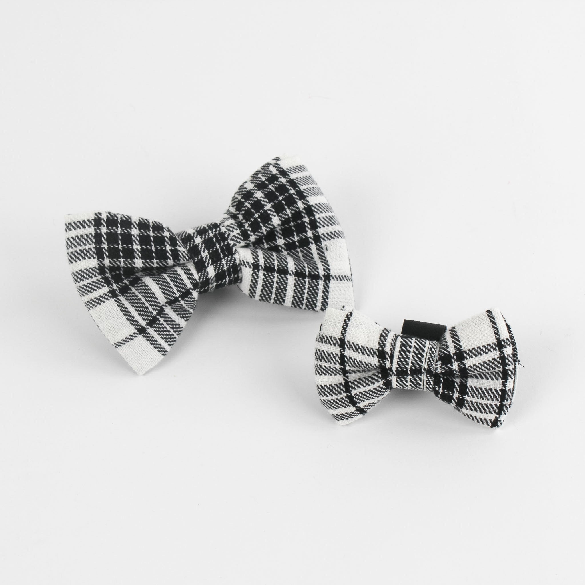 MacLoecke Black/White - Plaid Dog/Cat Bowties, Medium/Large