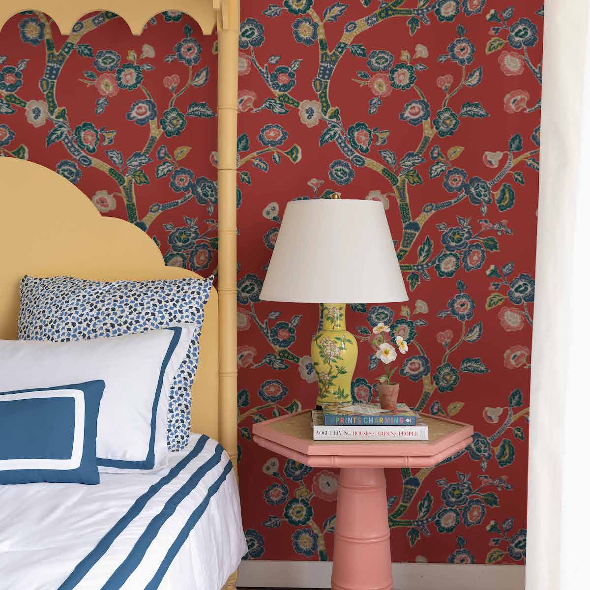 Temple Garden Unpasted Chinoiserie Wallpaper - Lacquer Red